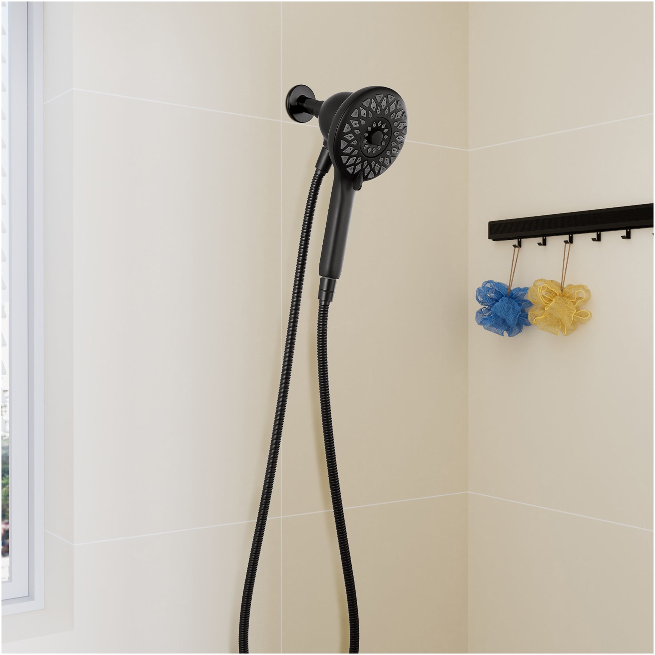 JERFIT Magnetic Handheld Shower Head with 6 Spray Modes and 60 in Stainless Steel Hose (Matte Black, 4.8 in Face) 8hur0