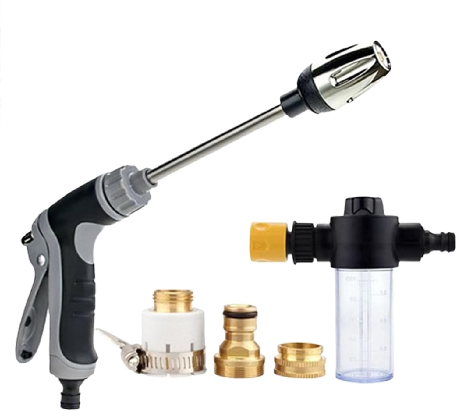 Yafybb High-Pressure Garden Hose Spray Gun with Foam Pot and 360° Rotating Nozzle (3 Spray Modes) xy6va
