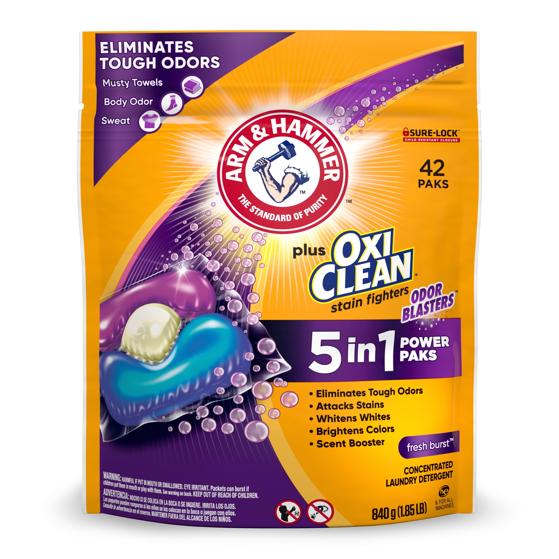 ARM & HAMMER Plus OxiClean Odor Blasters 5-in-1 Laundry Detergent Power Paks (Fresh Burst, 42 Ct) ikqn3