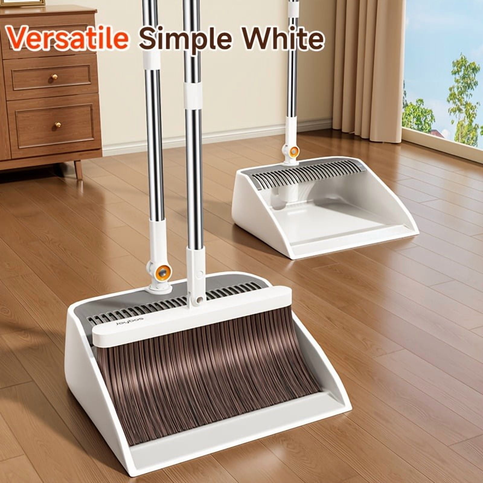 MAOFACE Broom and Dustpan Set for Home, Upright Cleaning Combo with Integrated Comb Teeth (White, 39 in) 76ckv