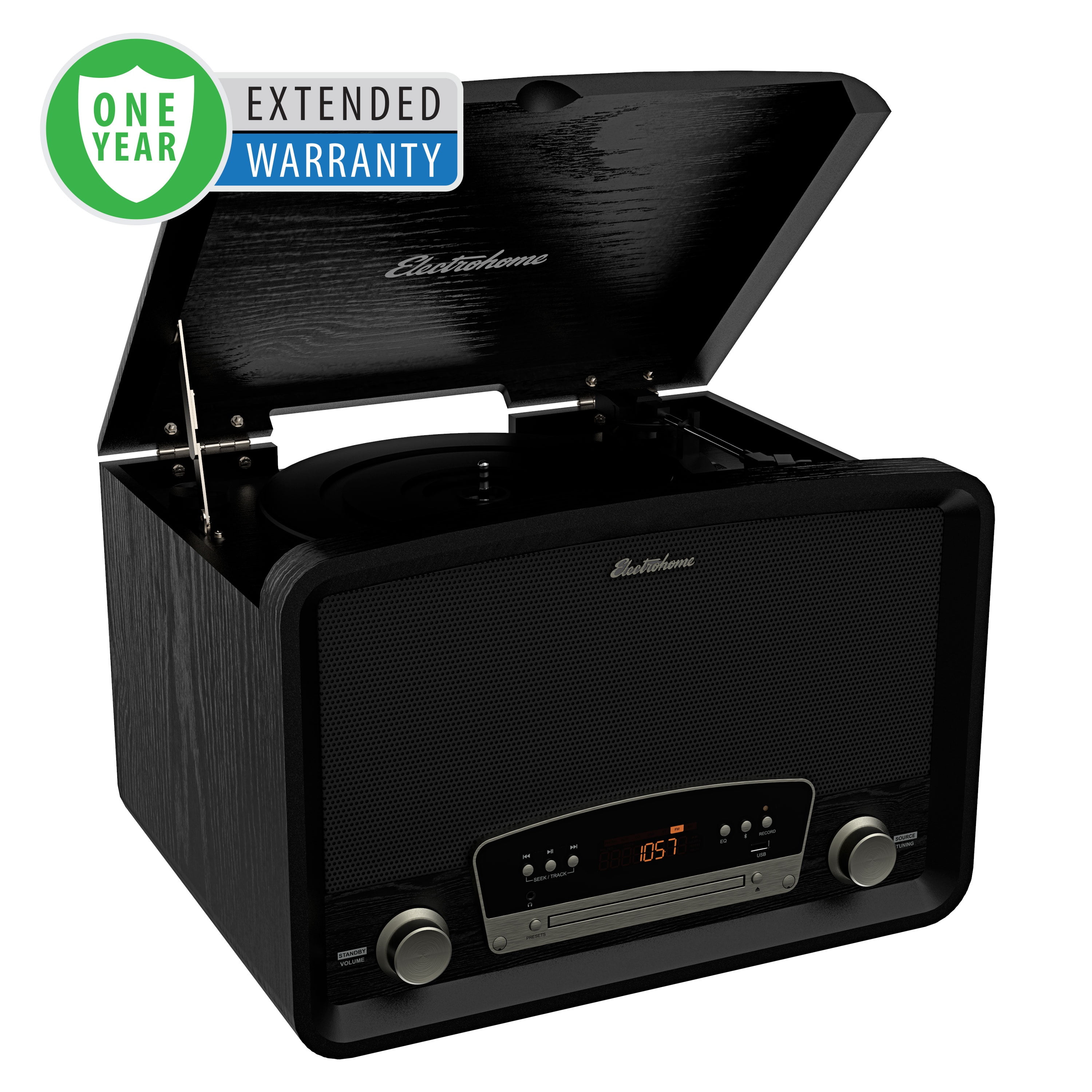 Electrohome Kingston 7-in-1 Vintage Vinyl Record Player Stereo System with Bluetooth and CD Player (Black, 1 Unit) nf5bu