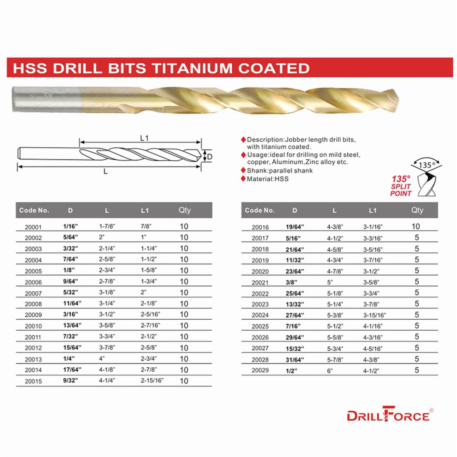 Knack Drillforce Titanium Coated HSS Drill Bit Set for Metal and Wood (5-Piece, 27/64 in, 3/8 in Reduced Shank) ceruw