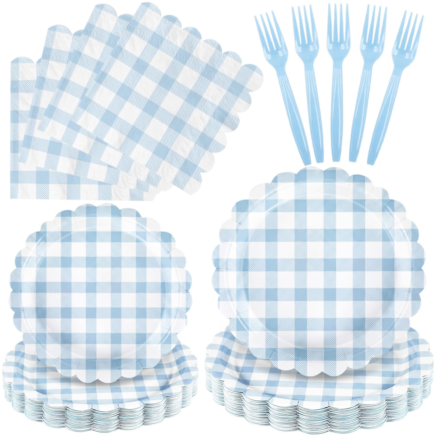 Gingham Party Supplies Disposable Scalloped Plate and Napkin Set (Light Pink, 100 Piece) dpszd