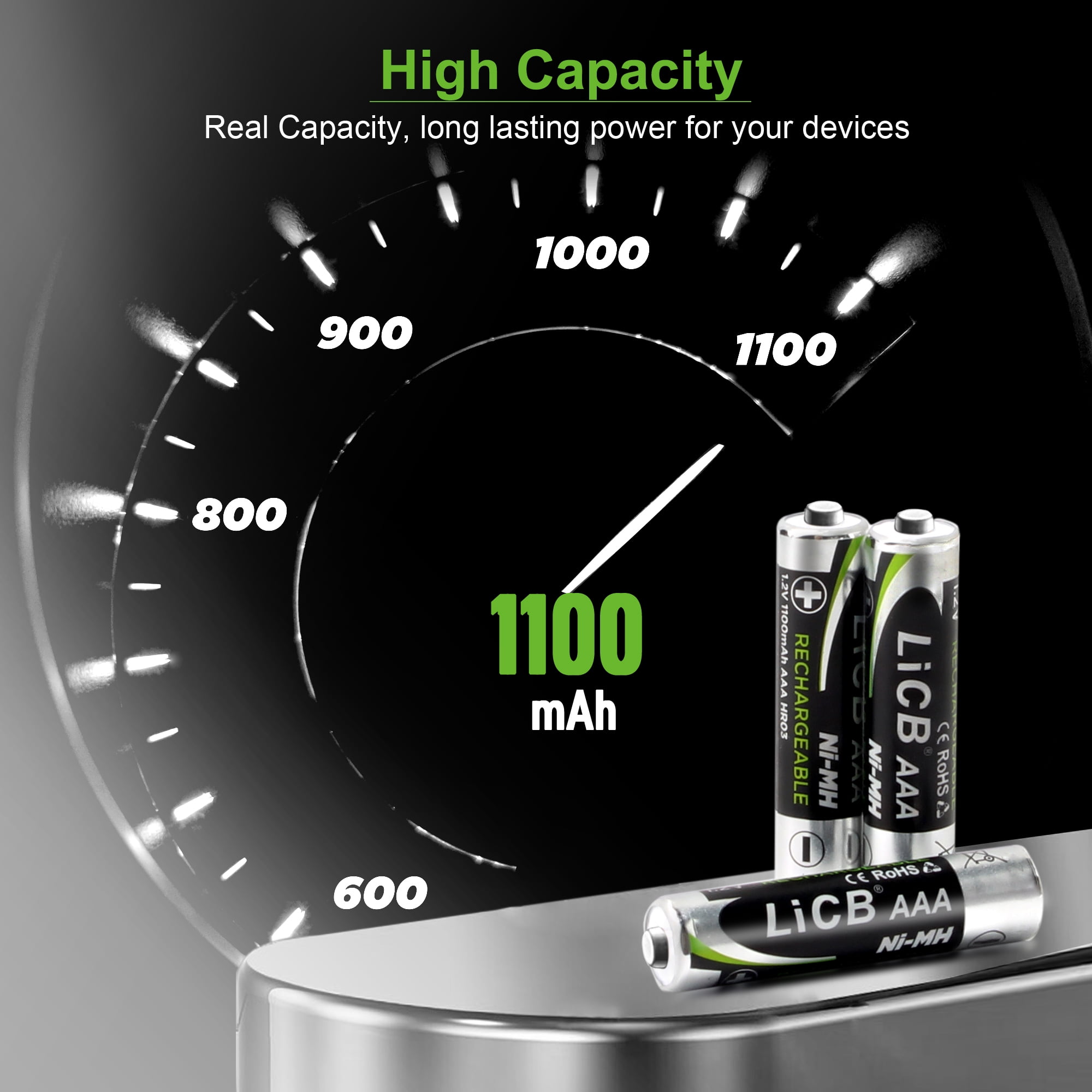 LiCB AAA Rechargeable Batteries (1100mAh, 1.2V NiMH, 12 Pack) 3mxfj