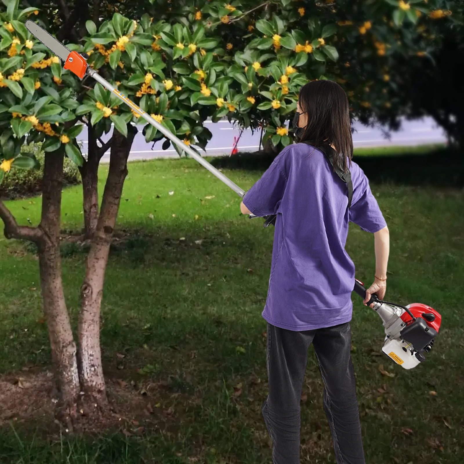 Generic Commercial Grade Pole Pruning Saw Gas Powered Telescopic Tree Trimmer (Red, 11.5 ft) n9aek