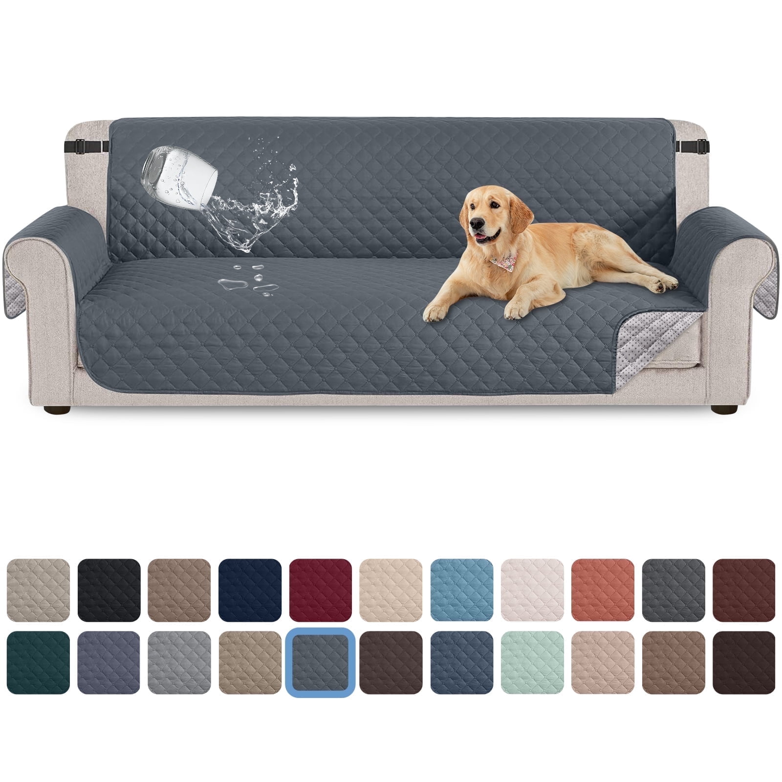 SANMADROLA Waterproof Sofa Slipcover, Non-Slip Furniture Protector for Pets and Kids (Dark Gray, Sofa Size) 6bjzj