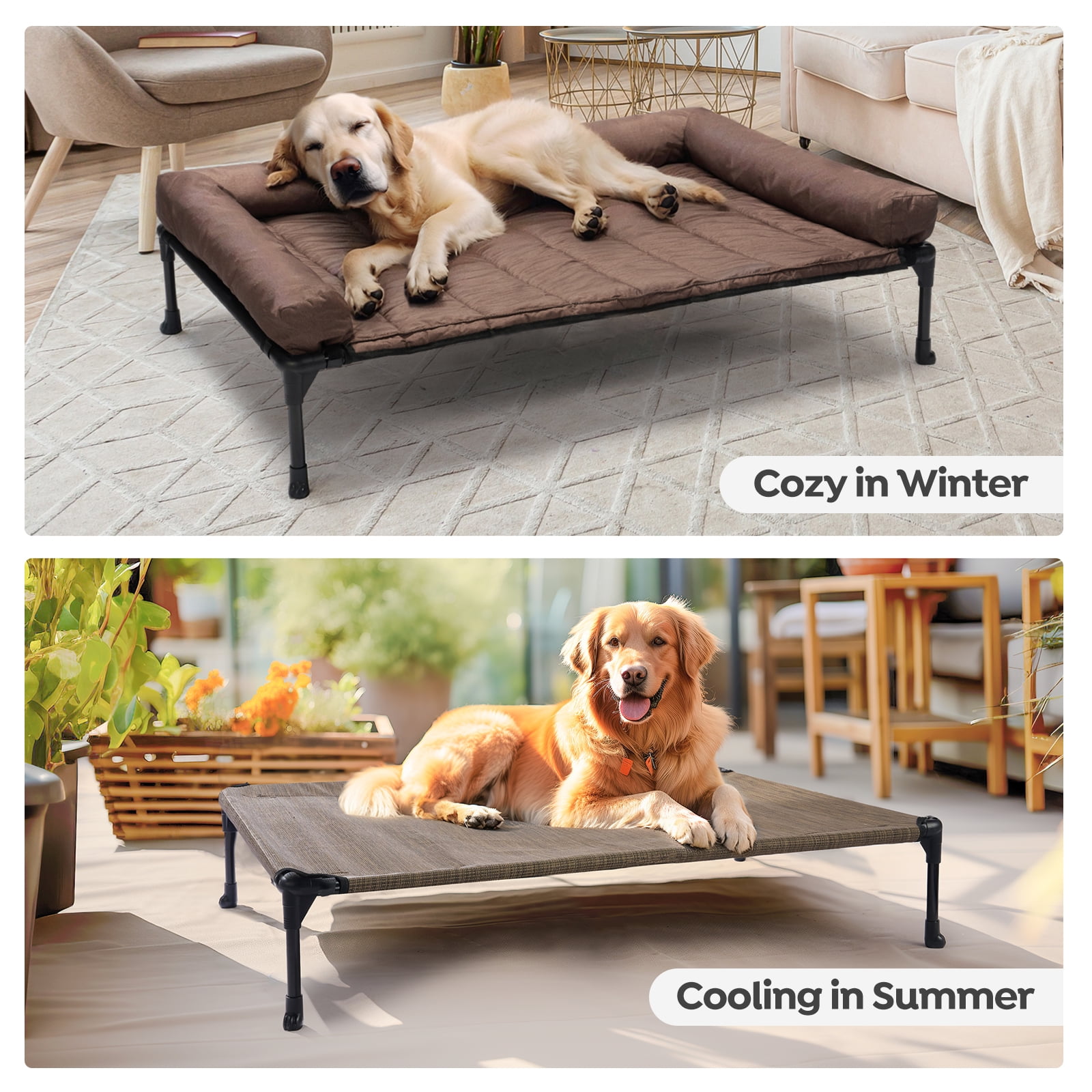 Veehoo Elevated Cooling Dog Bed with Waterproof Removable Pillow-Top Mat (Brown, Large) sypys