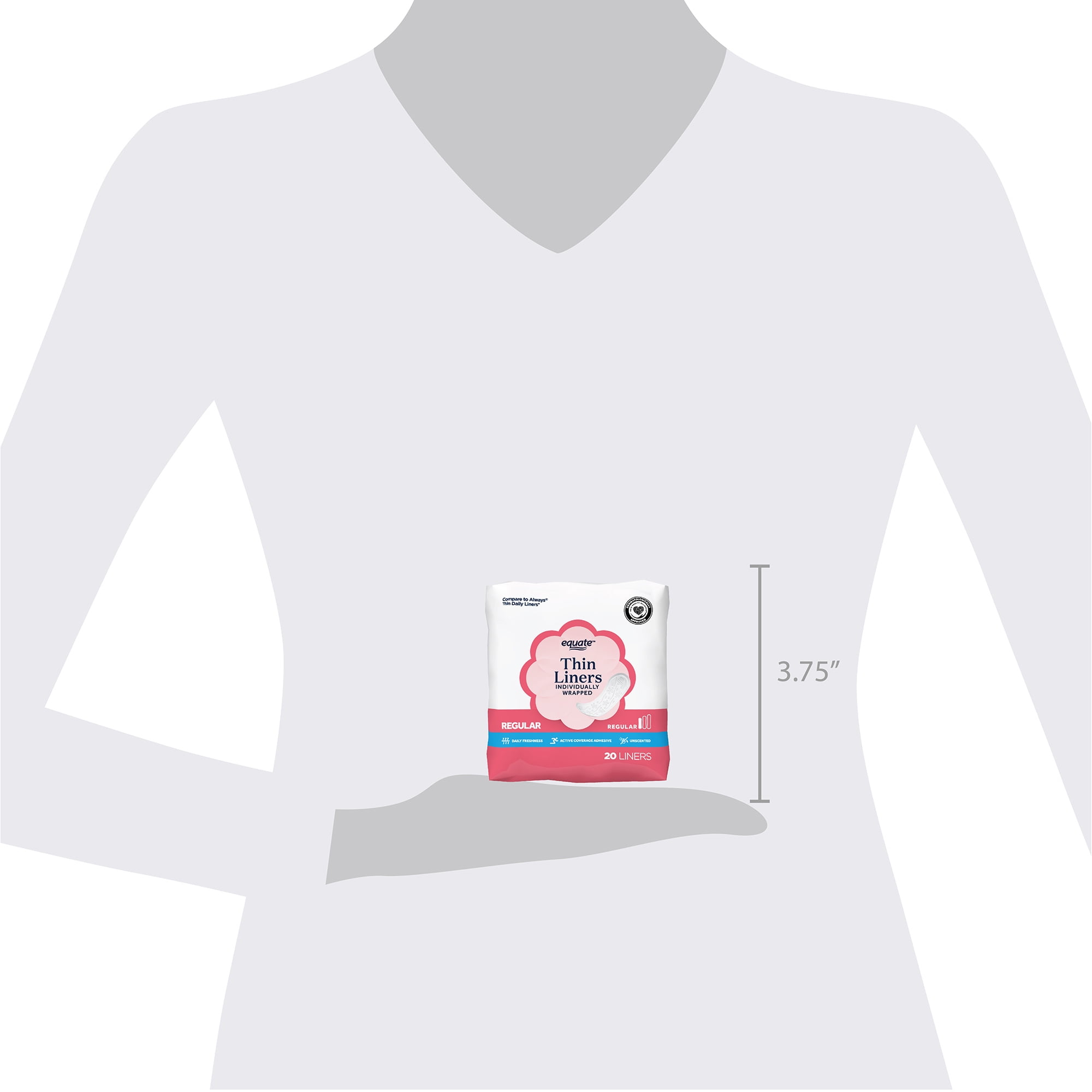 Equate Thin Panty Liners, Regular Length, Unscented, Individually Wrapped (20 Count) z8rak