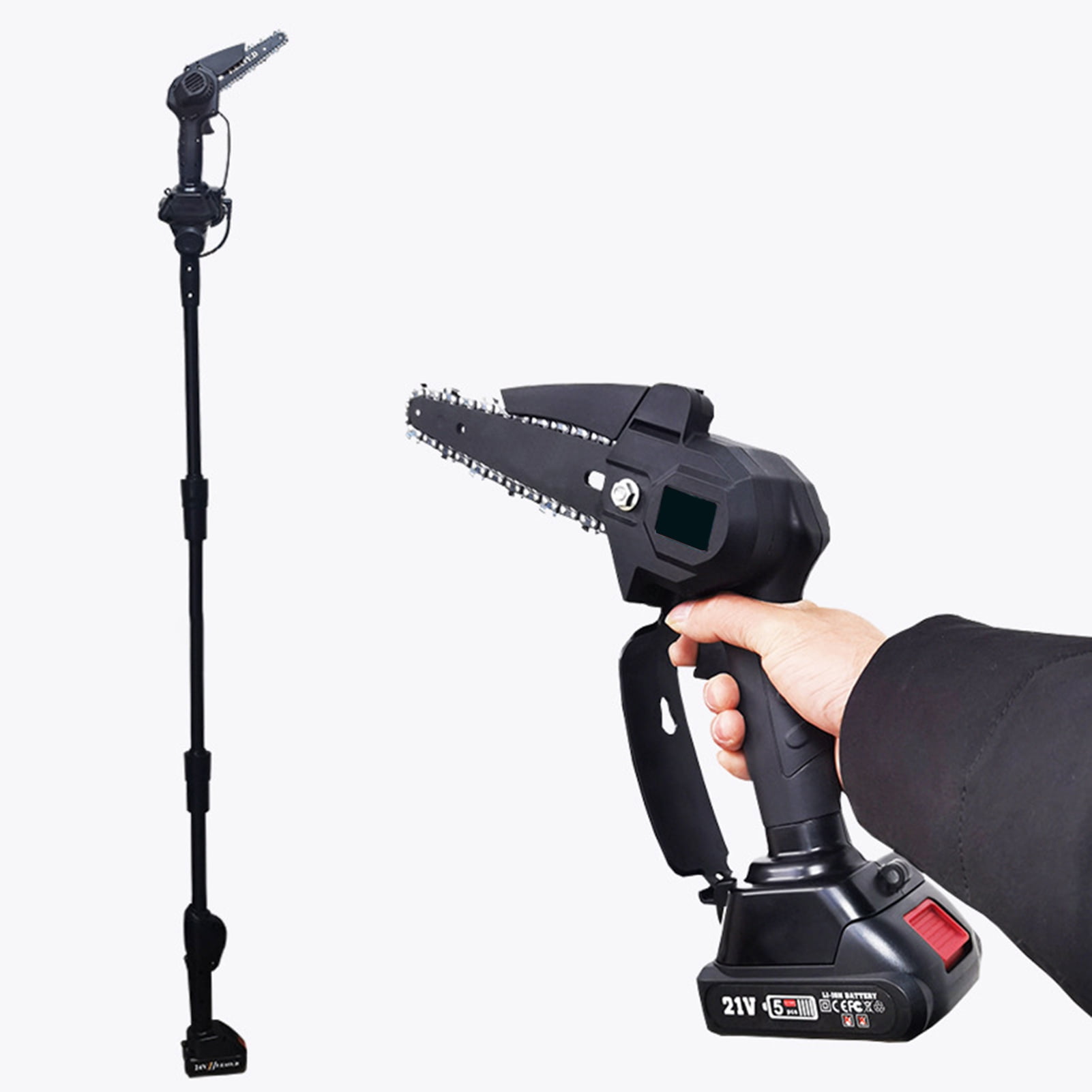 Birinta Cordless Pole Saw and Mini Chainsaw Set, Electric Tree Trimmer with Retractable Extension Pole (Black, 1 Set) bfaz8