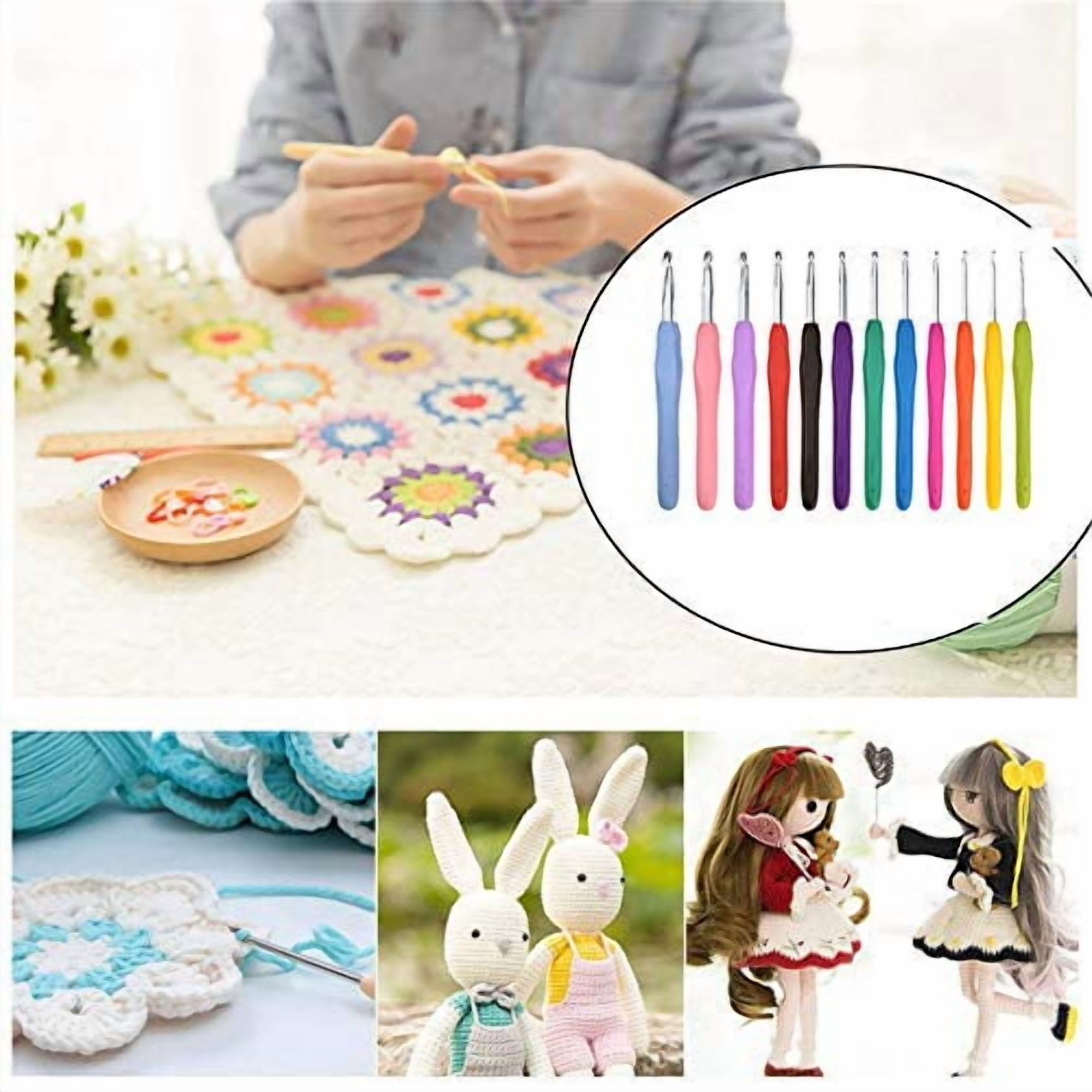 Disen Ergonomic Crochet Hooks Set, Soft Rubber Handle Knitting Needles for Crafting (Multicolor, 12-Piece Set) r9mec