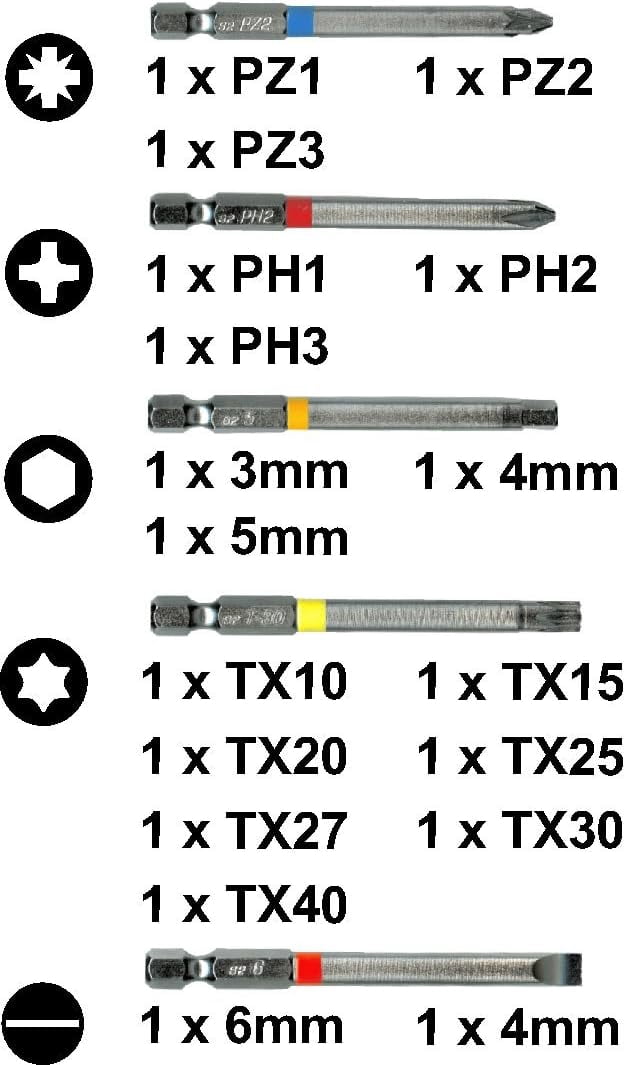 Connex Long Design Bit Set, Professional Alloy Steel Screwdriver Bits (Multi-Color, 18 Piece) 4t1st