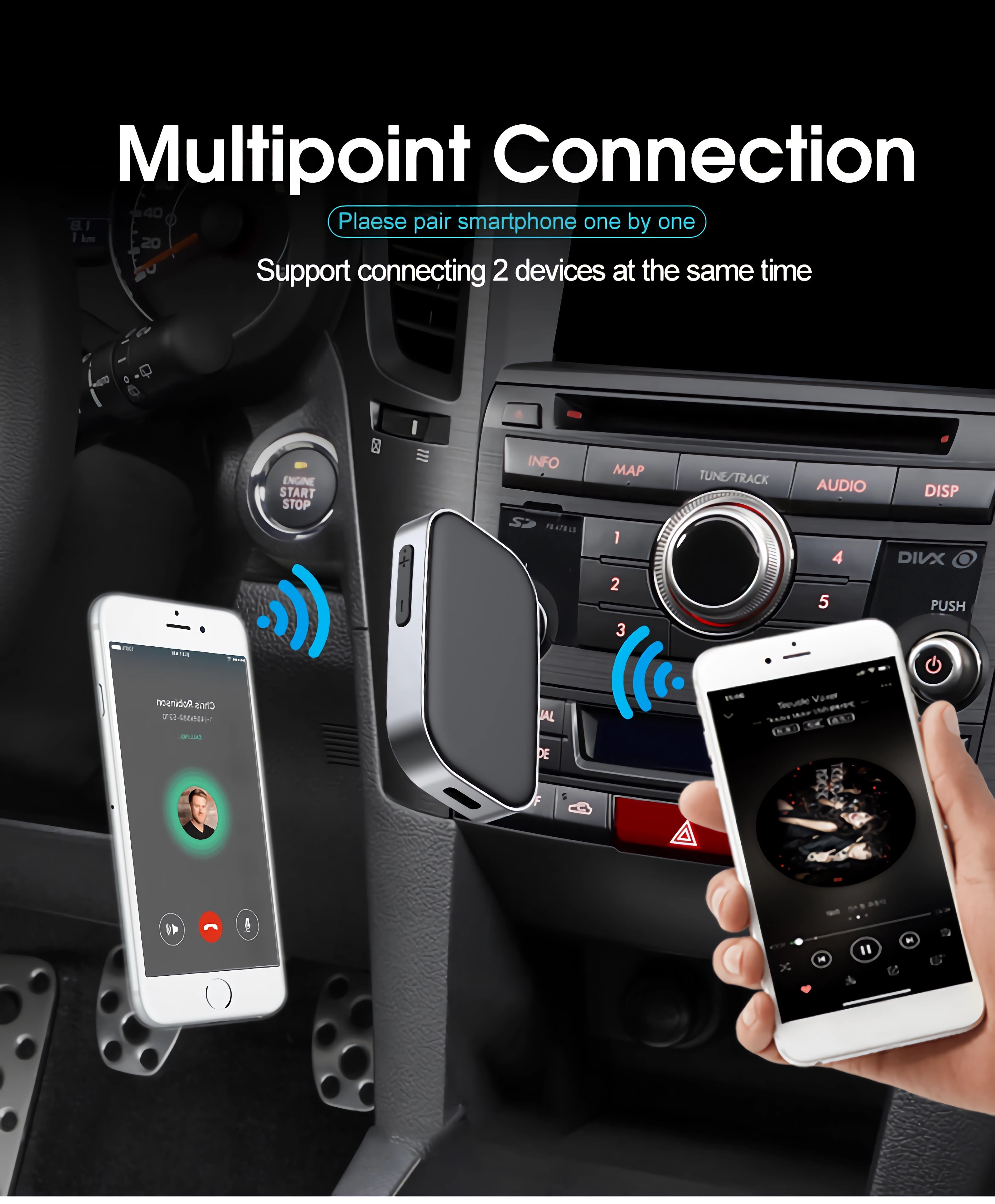 Generic Bluetooth Receiver for Car, Wireless Audio Adapter with Noise Cancellation for Home Stereo and Wired Headphones (Black, 1 Unit) i0jmv