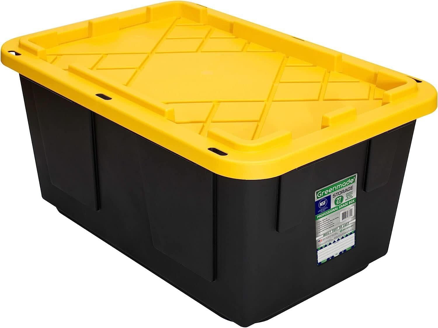 Greenmade Pro Plastic Storage Box, Heavy-Duty Garage Organization Bin (Black, 27 gal) 8cvvm