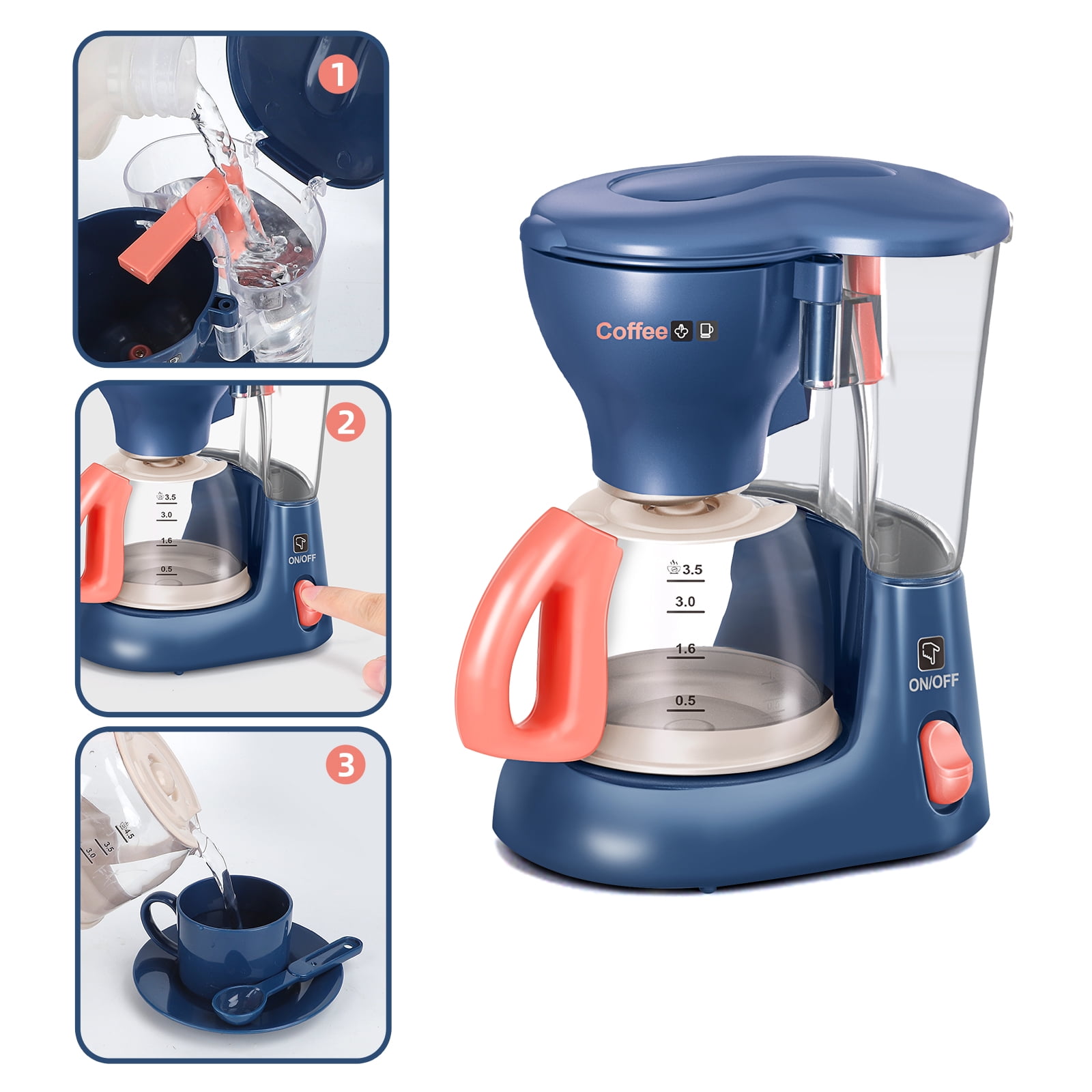 Jumplanma Realistic Kitchen Appliance Play Set with Lights and Sounds (Blue, 4-Piece Set) 7rwl3