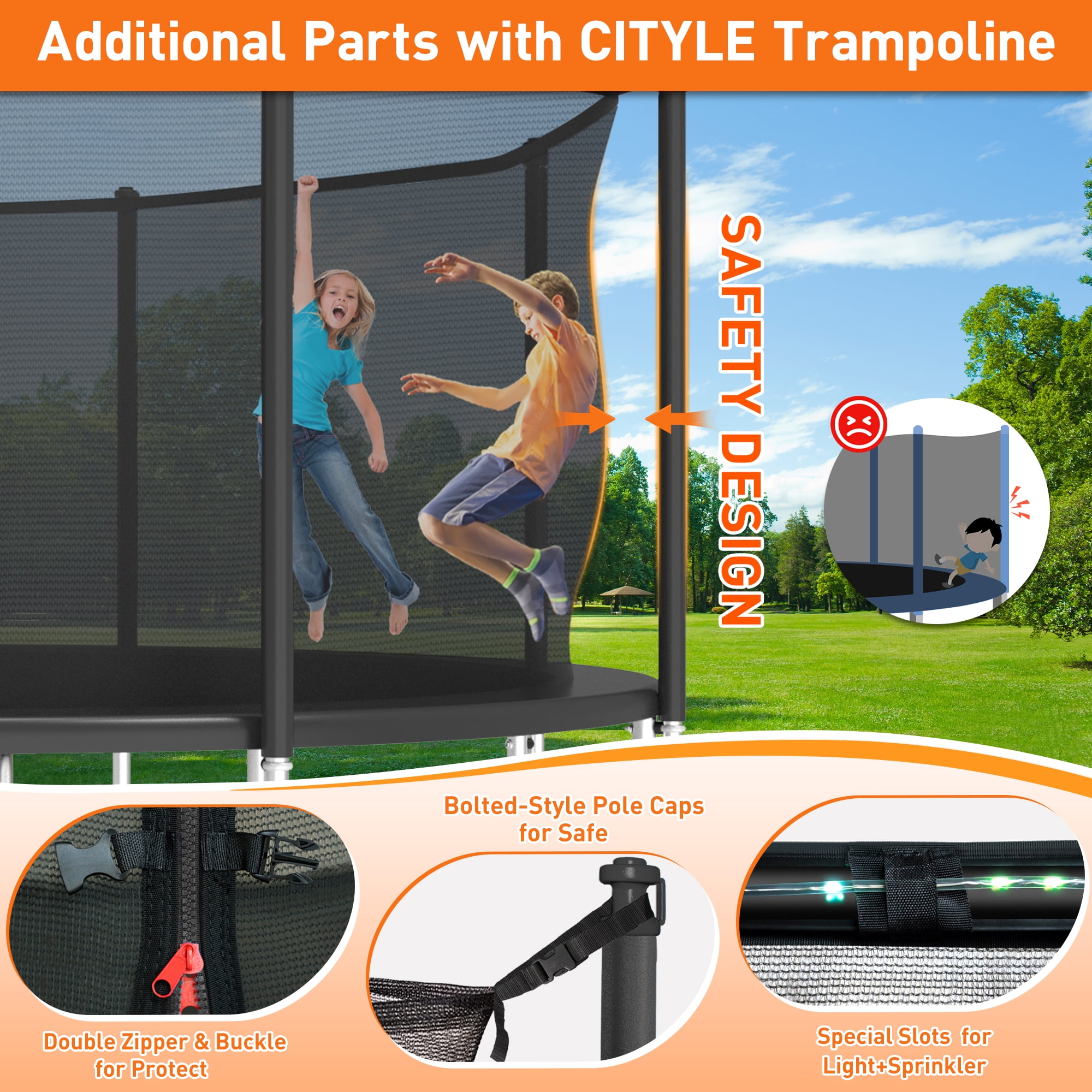 CITYLE Outdoor Recreational Trampoline with Enclosure and Basketball Hoop (12 ft, 1500 lb) wse7a