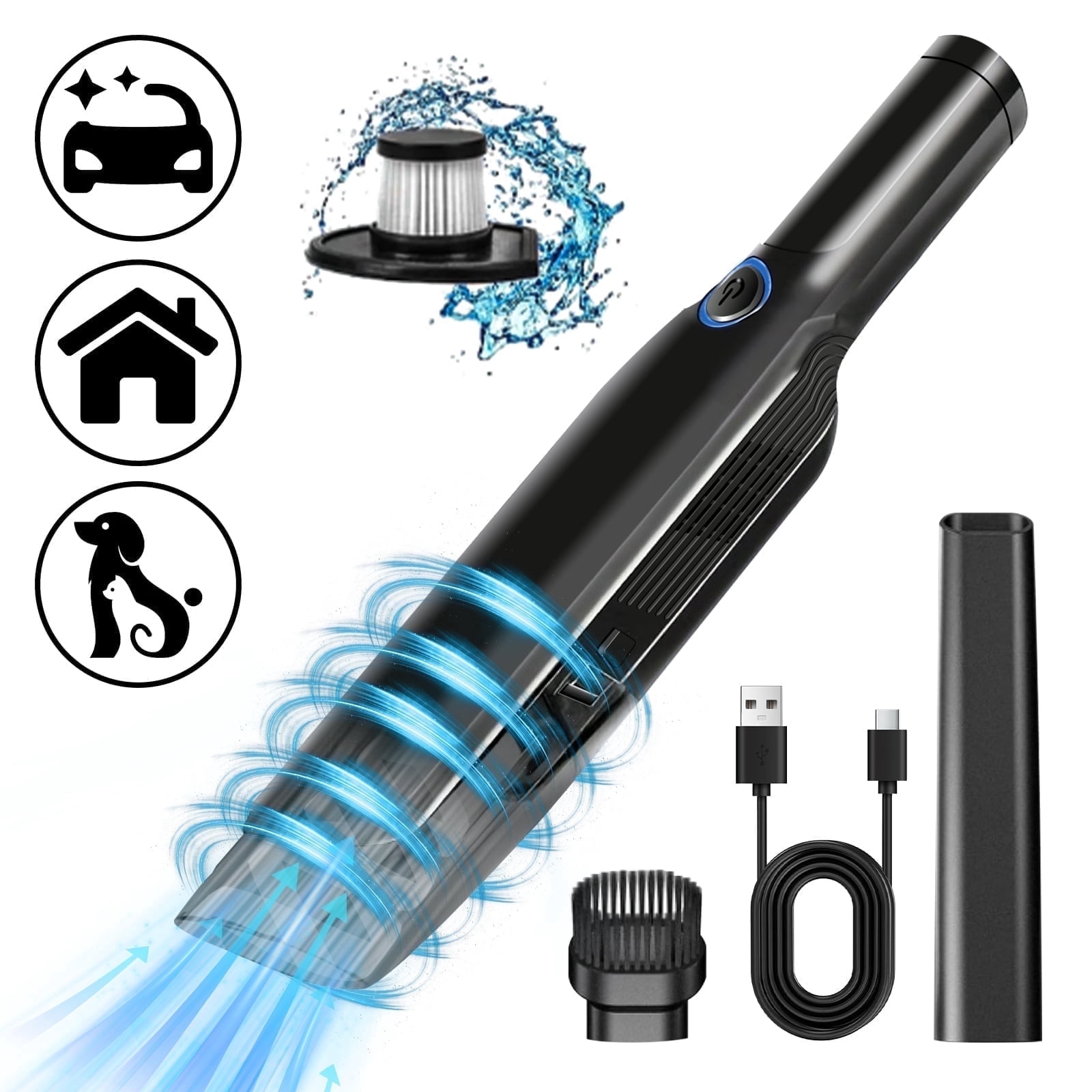 Pentantan Handheld Car Vacuum Cleaner, 12000PA High-Power Cordless Portable Vacuum with 2 Speed Modes (Black, 1.32 lb) m4h7d