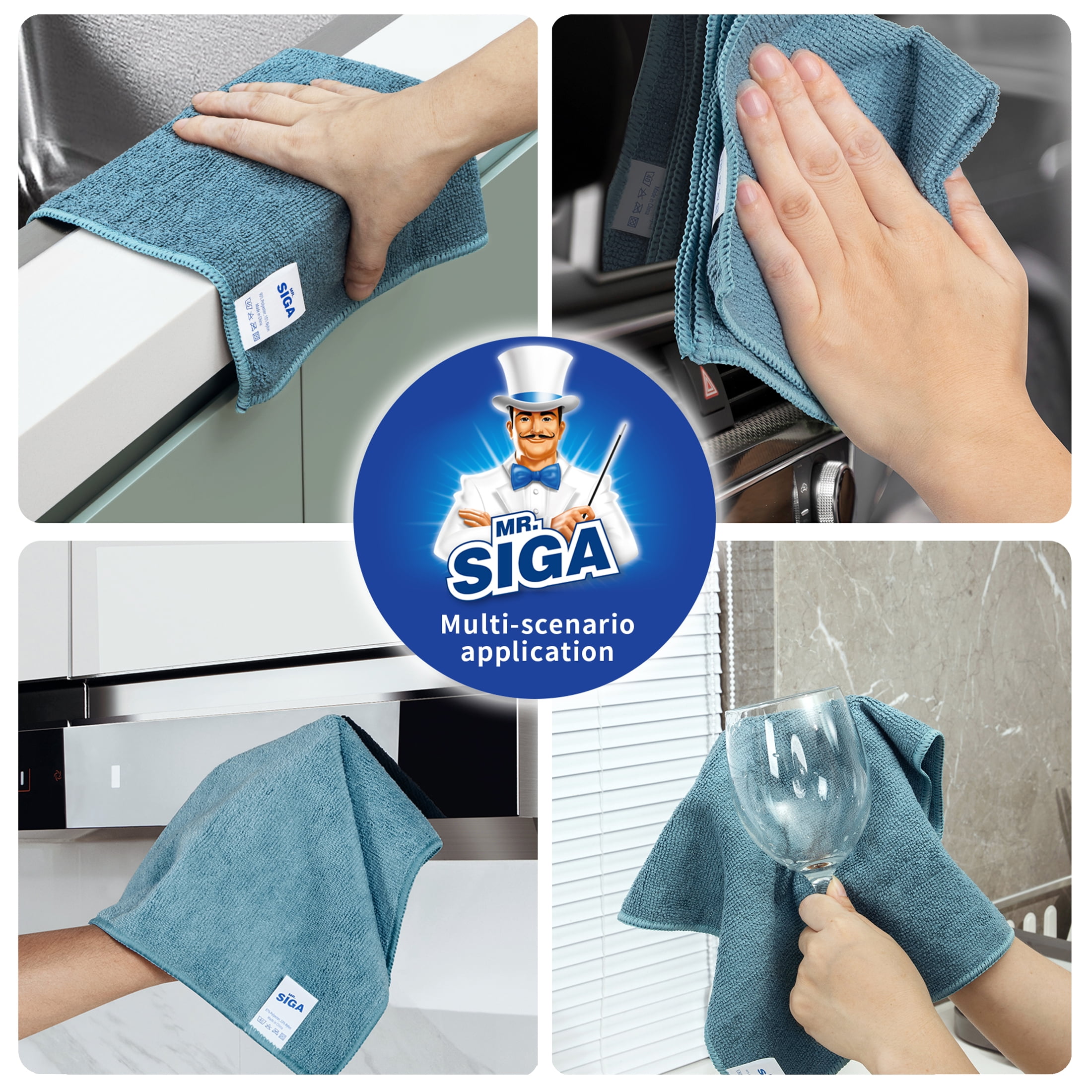 MR.SIGA Microfiber Cleaning Cloths, All-Purpose Streak-Free Towels for Kitchen and Home (Navy and Gray, 12 Pack, 11.8 x 11.8 in) uunvl
