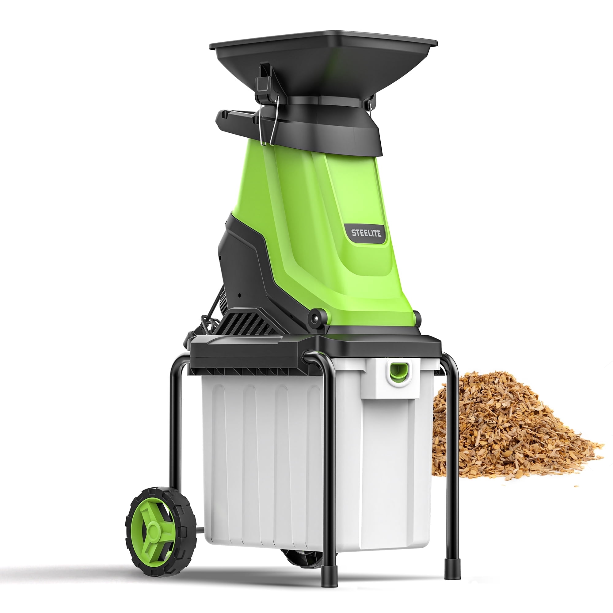 Steelite Electric Wood Chipper Shredder, 15-Amp Corded Leaf Mulcher with 13.2 gal Collection Bin (1.75 in Cutting Diameter) 0zyse