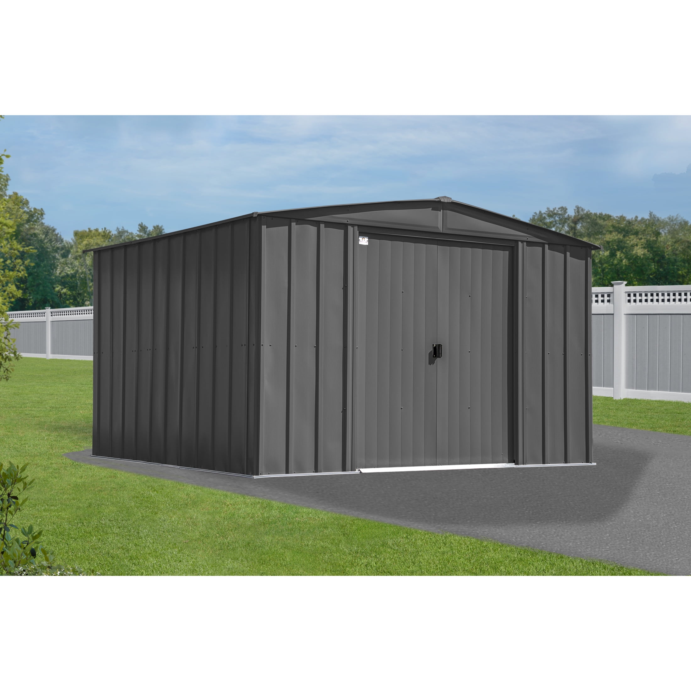 Arrow Classic Steel Storage Shed, Weather-Resistant Outdoor Garden Utility Building (Charcoal, 10 ft x 12 ft x 6 ft) j9pvw