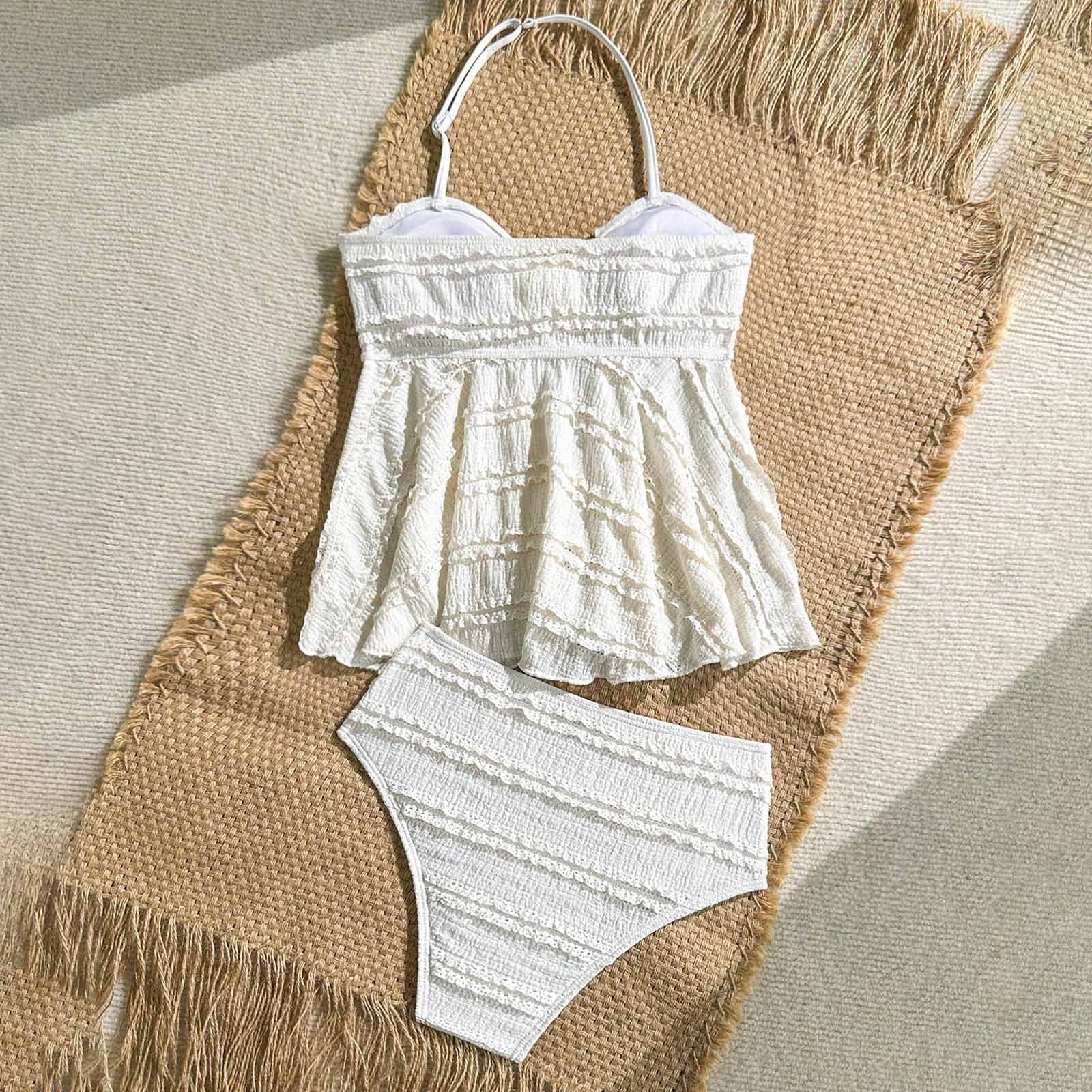 Splozh Girls Two-Piece Tankini Swimsuit (White, Size 9-10 Years) uegco