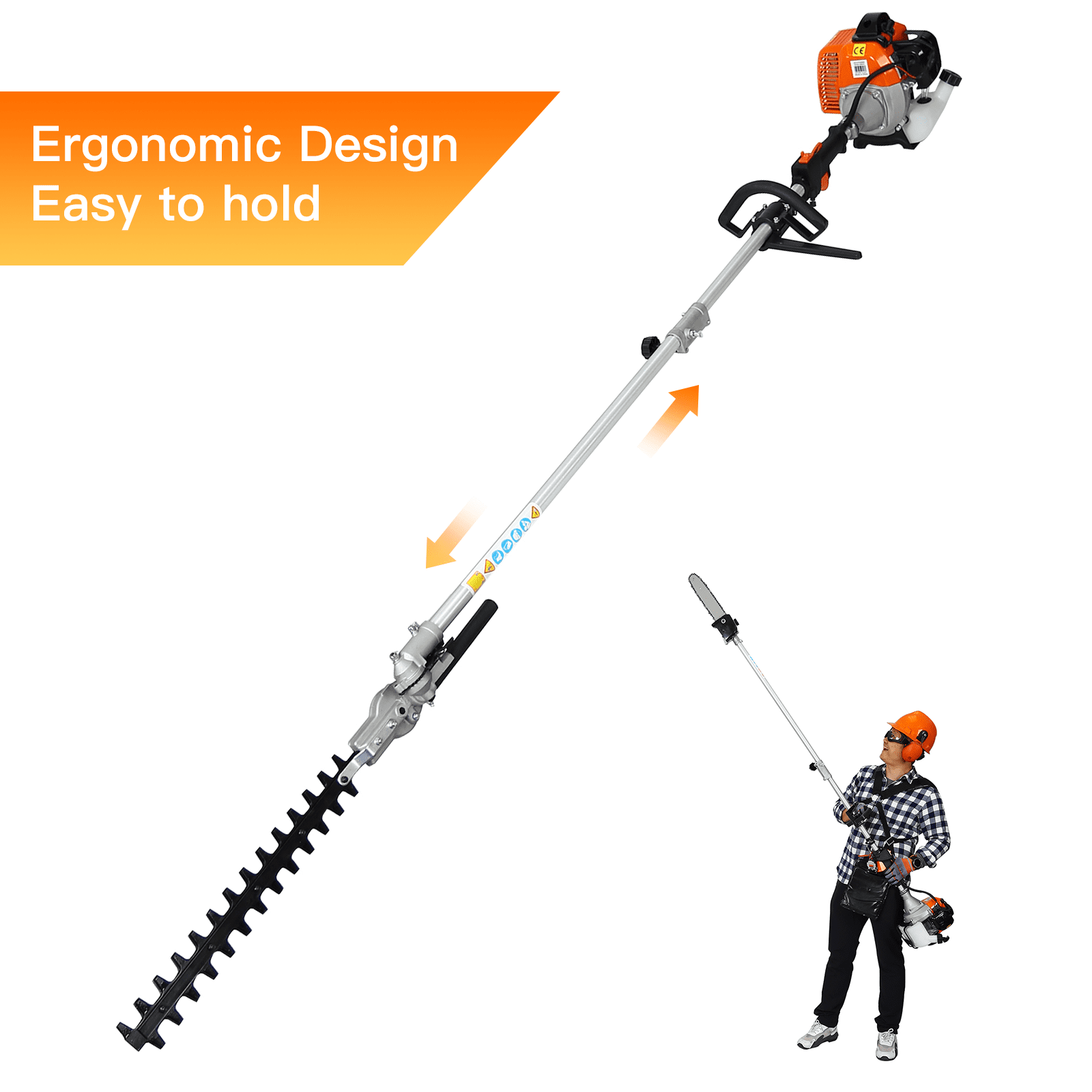 Syngar 4-in-1 Gas Grass Trimmer and Brush Cutter Multi-Tool with Pole Saw and Hedge Trimmer (Orange, 33cc) qhwwv