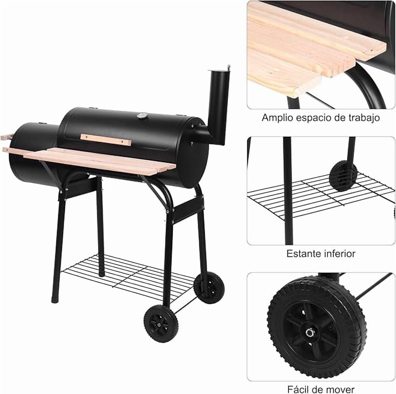 Geemuslly Oil Drum Charcoal Grill and Offset Smoker with Side Fire Box (Black, 4 lb Charcoal Capacity) yoosi