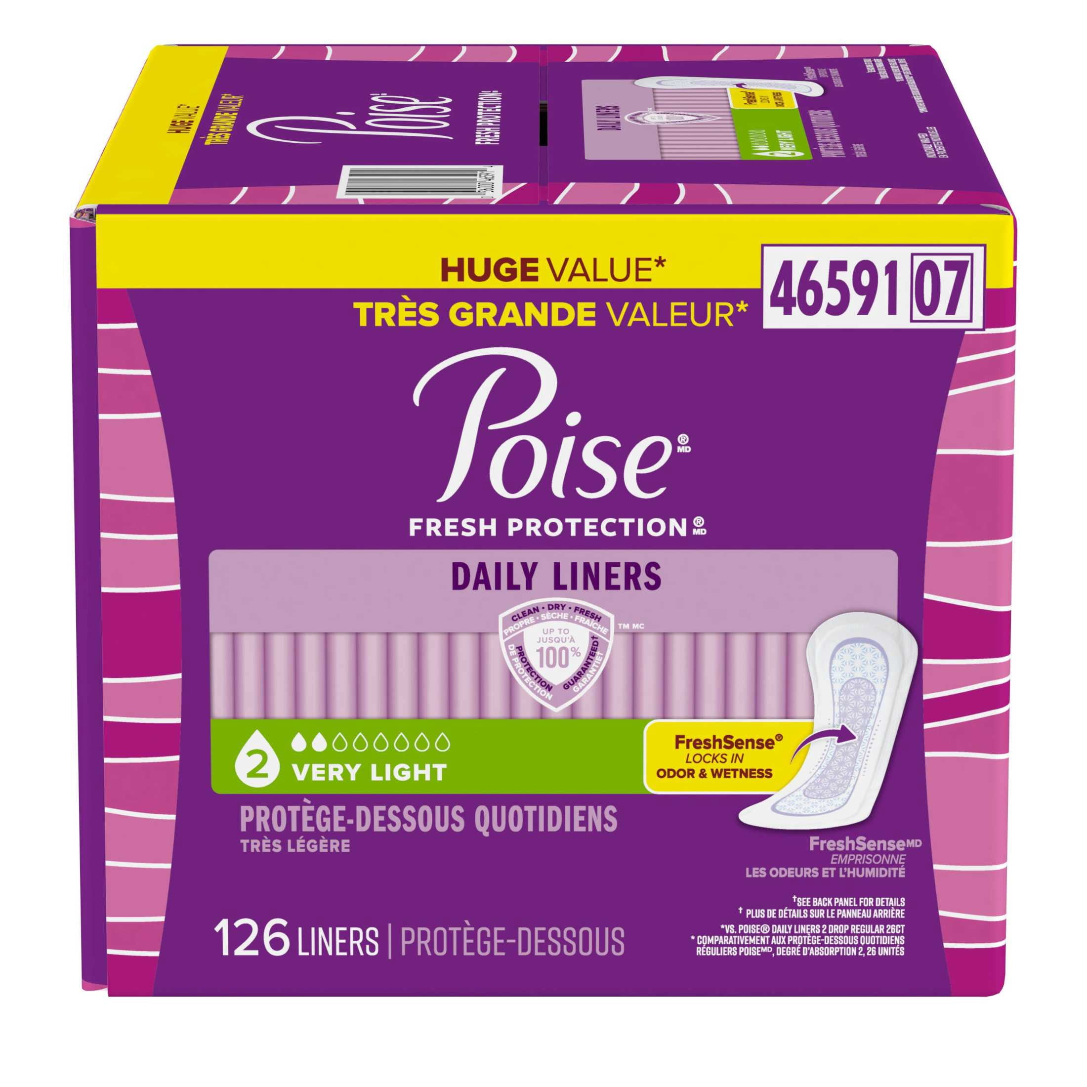 Poise Daily Incontinence Panty Liners, Very Light Absorbency, Regular Length (126 Count) 7milj