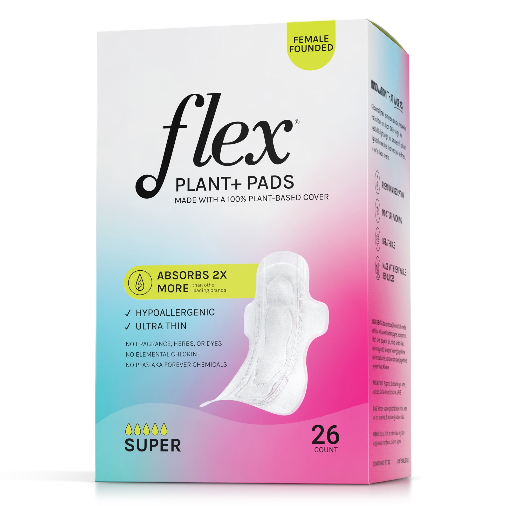 Flex Plant+ Super Absorbency Ultra Thin Pads with Wings (Unscented, 156 Count) bx916