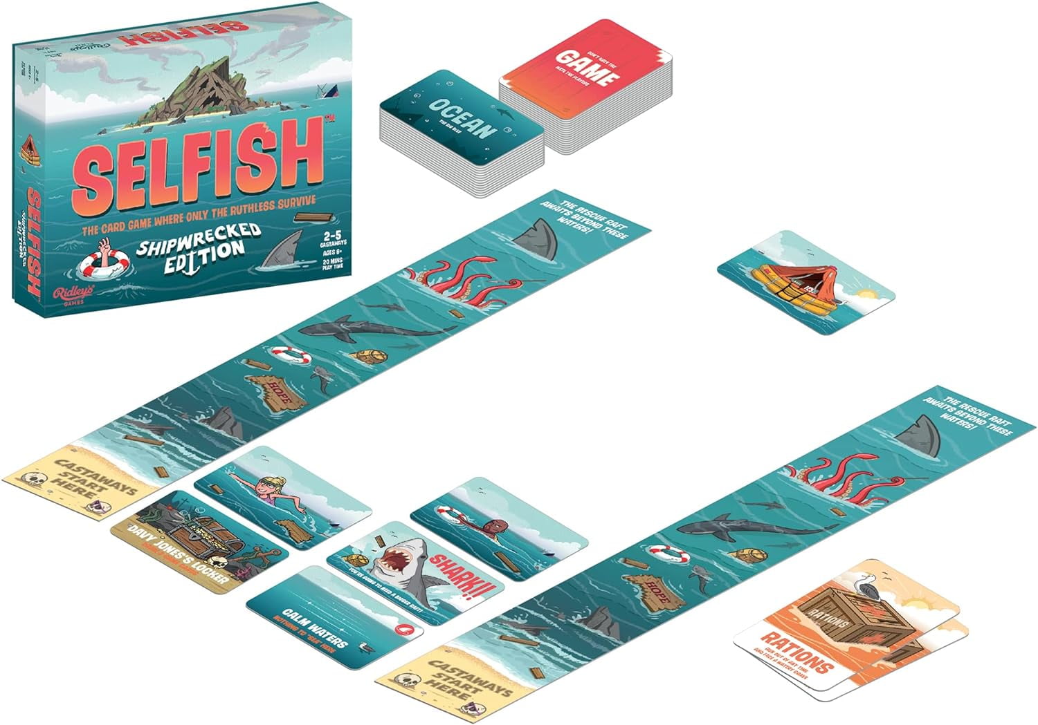 Ridley's Selfish: Shipwrecked Edition Card Game (Strategy Survival Game, 1 Pack) q8cs5