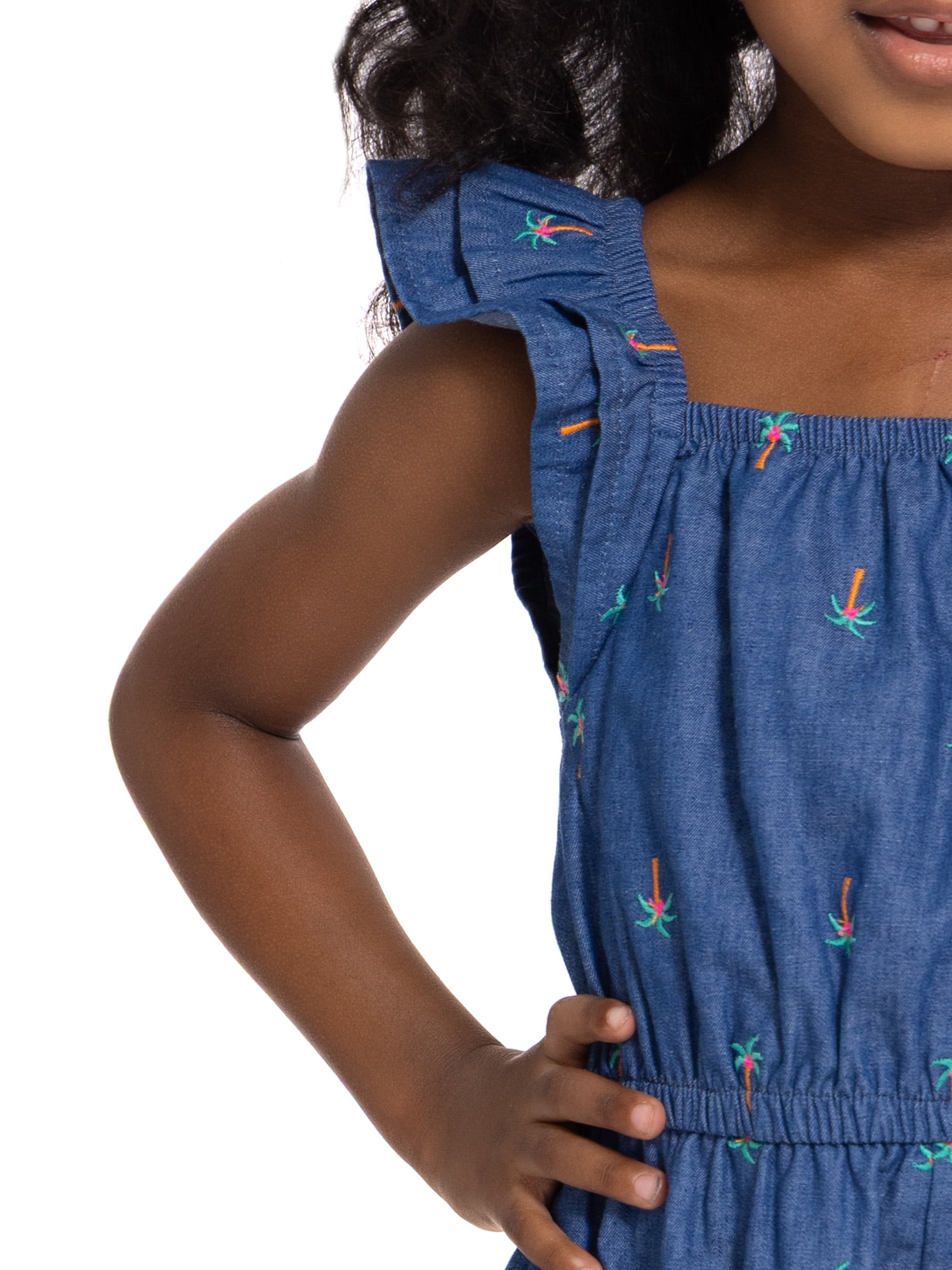 Wonder Nation Toddler Girls Cotton Romper with Ruffle Sleeves (Grey, 5T) pvuq5