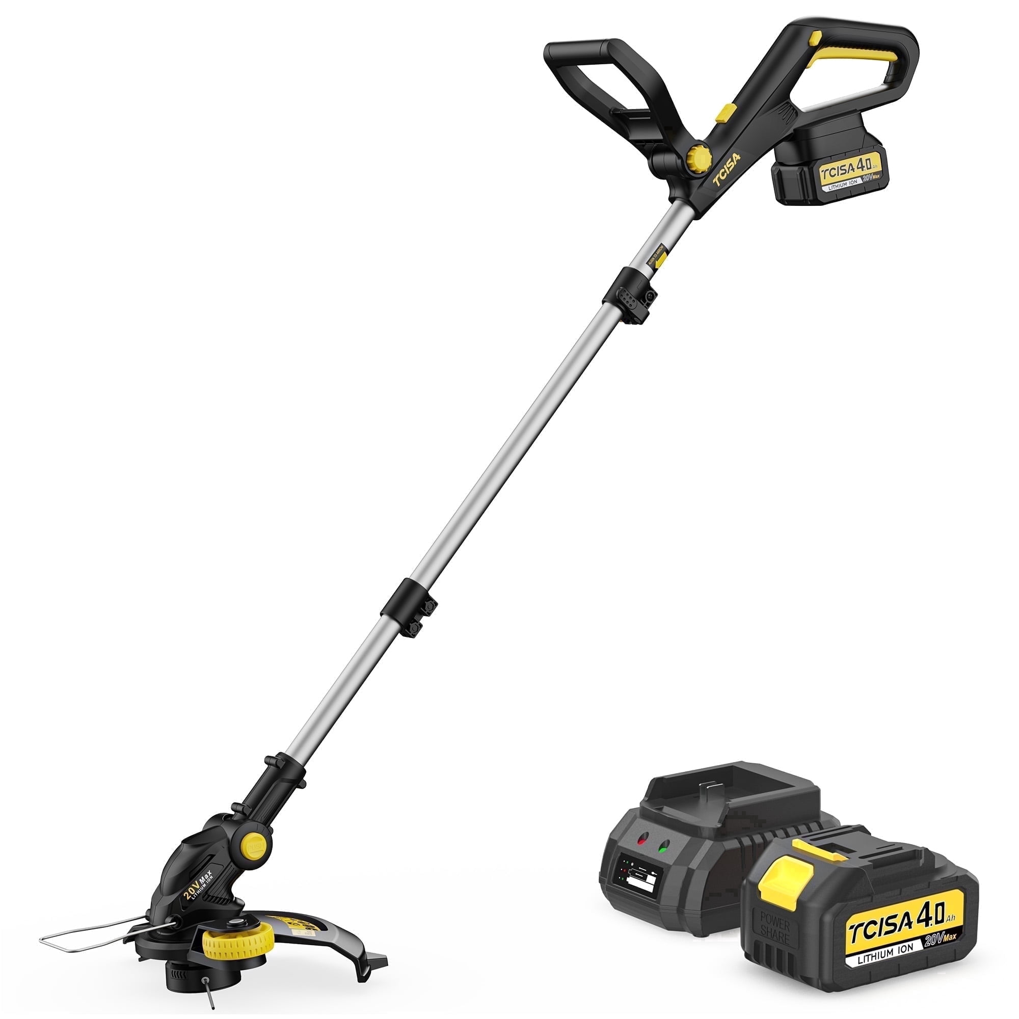 Tcisa Electric String Trimmer and Lawn Edger, 20V Cordless Weed Wacker with 4.0Ah Battery and Charger (12 in) y0bkg