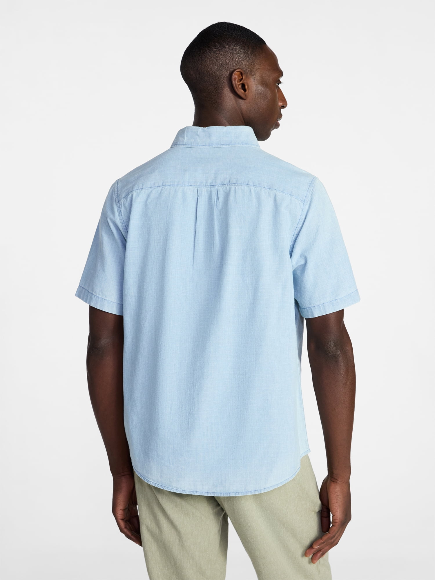 George Men's Modern Fit Chambray Short Sleeve Button Up Shirt (Blue, XS) xgsti