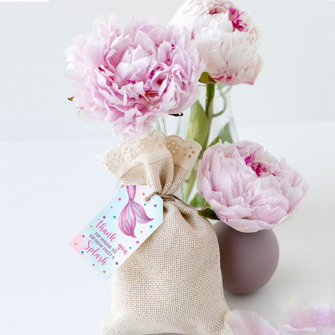 Koyal Wholesale Mermaid Birthday Party Favor Gift Tags with String (White, 50 Pack) w70lp