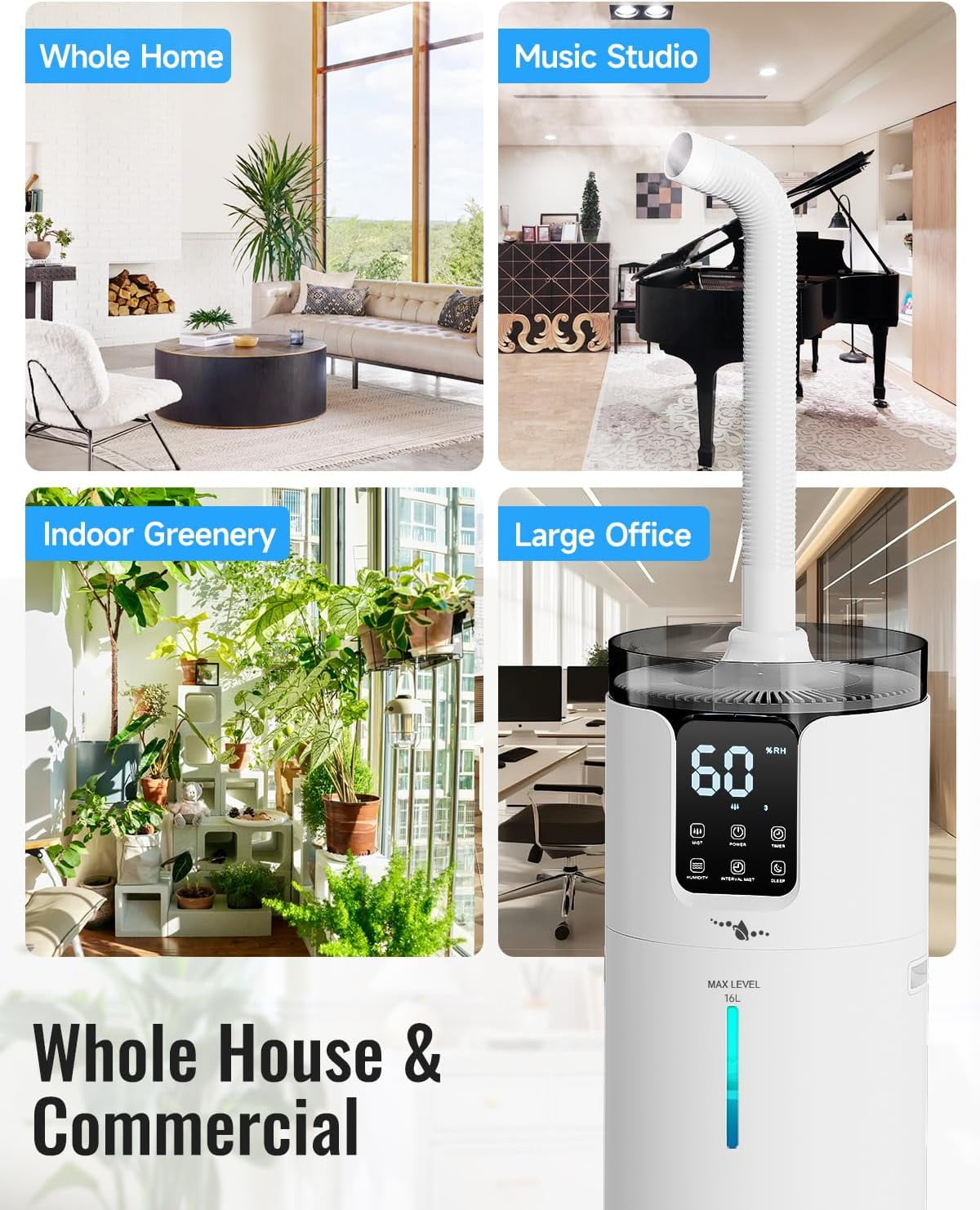 Lacidoll Whole House Ultrasonic Cool Mist Humidifier for Large Rooms (White, 4.2 gal) t5lc4