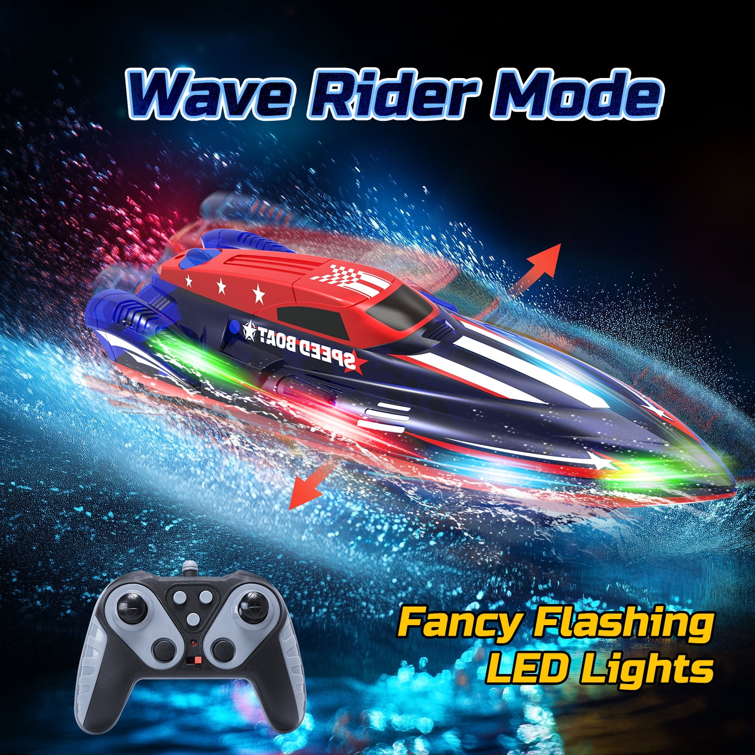 JoyStone RC Boat for Pools and Lakes, Remote Control Racing Boat with LED Lights (Blue, 13 in) ajxwj
