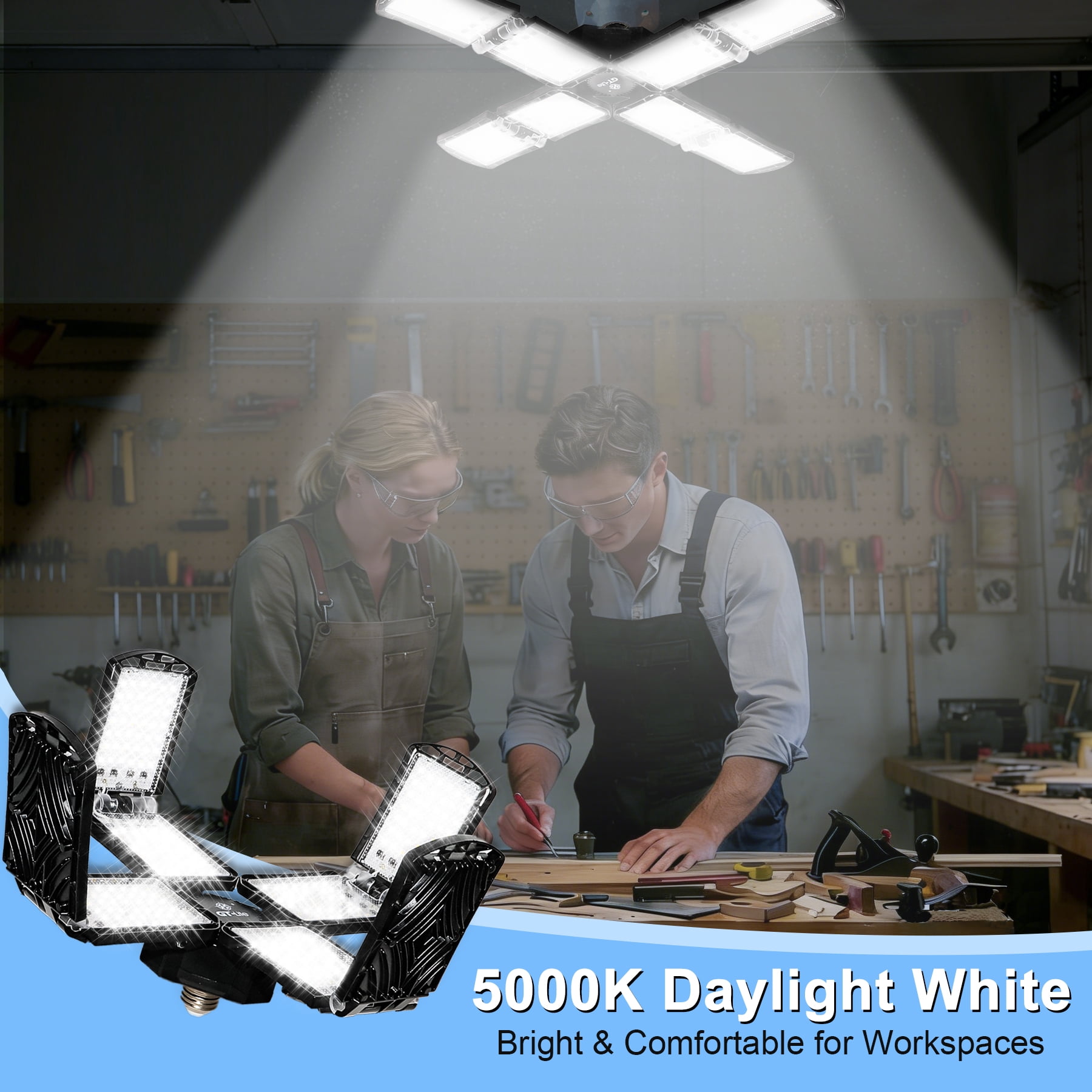 GT Lite LED Garage Light 20000 Lumen Adjustable 8-Panel Ceiling Fixture (Daylight White, 19.57 in Diameter) i5gpx