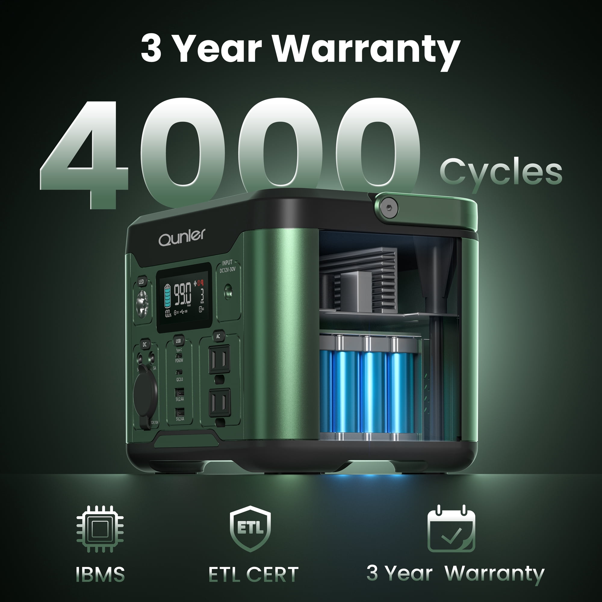 Qunler 300W Portable Power Station, 296Wh Backup Battery with Pure Sine Wave AC Outlet and 60W USB-C PD (Green, 7.6 lb) gu7ci