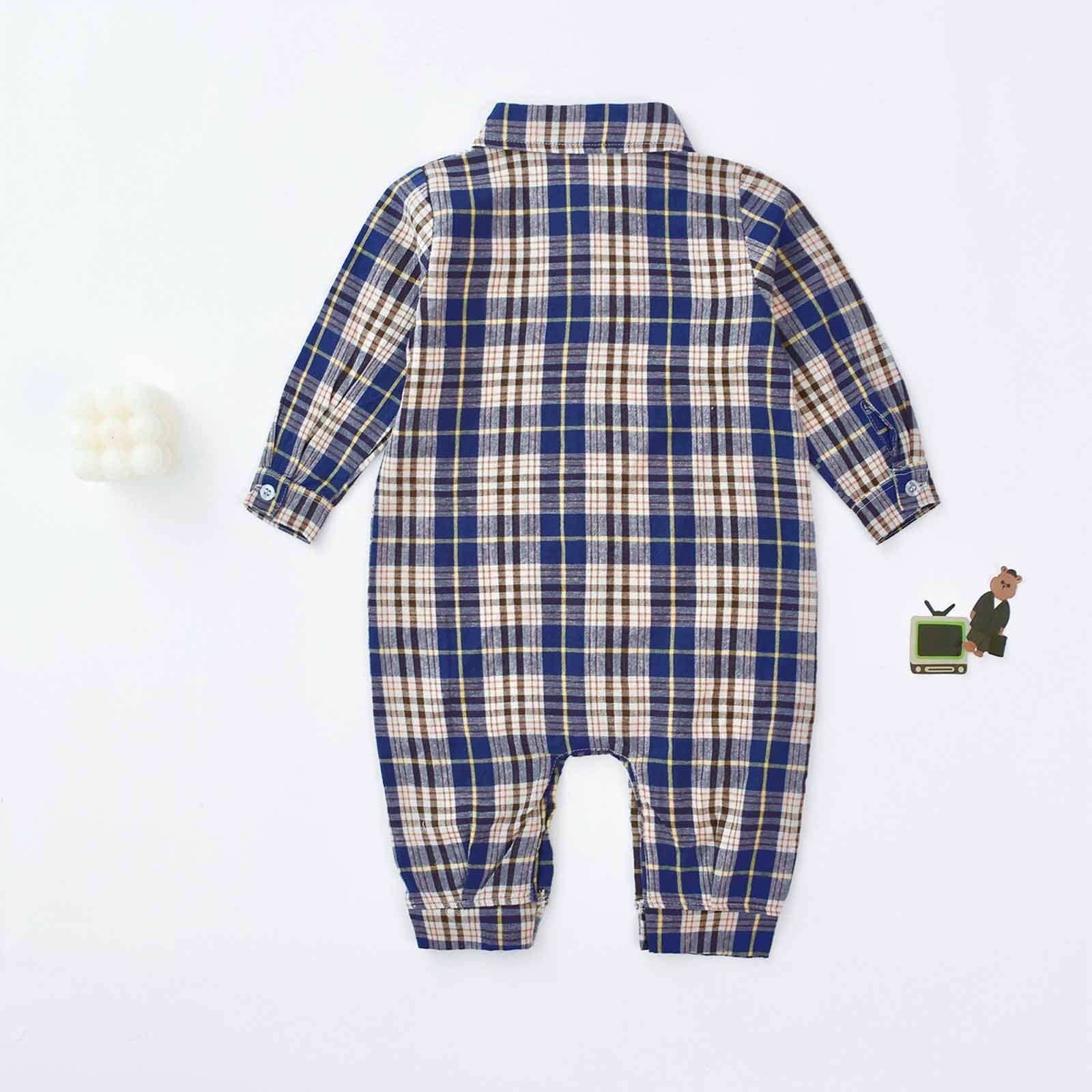 Darzheoy Infant Baby Long Sleeve Romper Plaid Lapel Jumpsuit (Blue, 0-6 Months) 3mncl