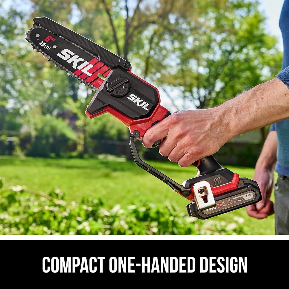 SKIL PWR CORE 20V 6-Inch Electric Chainsaw, Brushless Cordless Pruning Saw with Battery and Charger (Red, 6 in) frp92