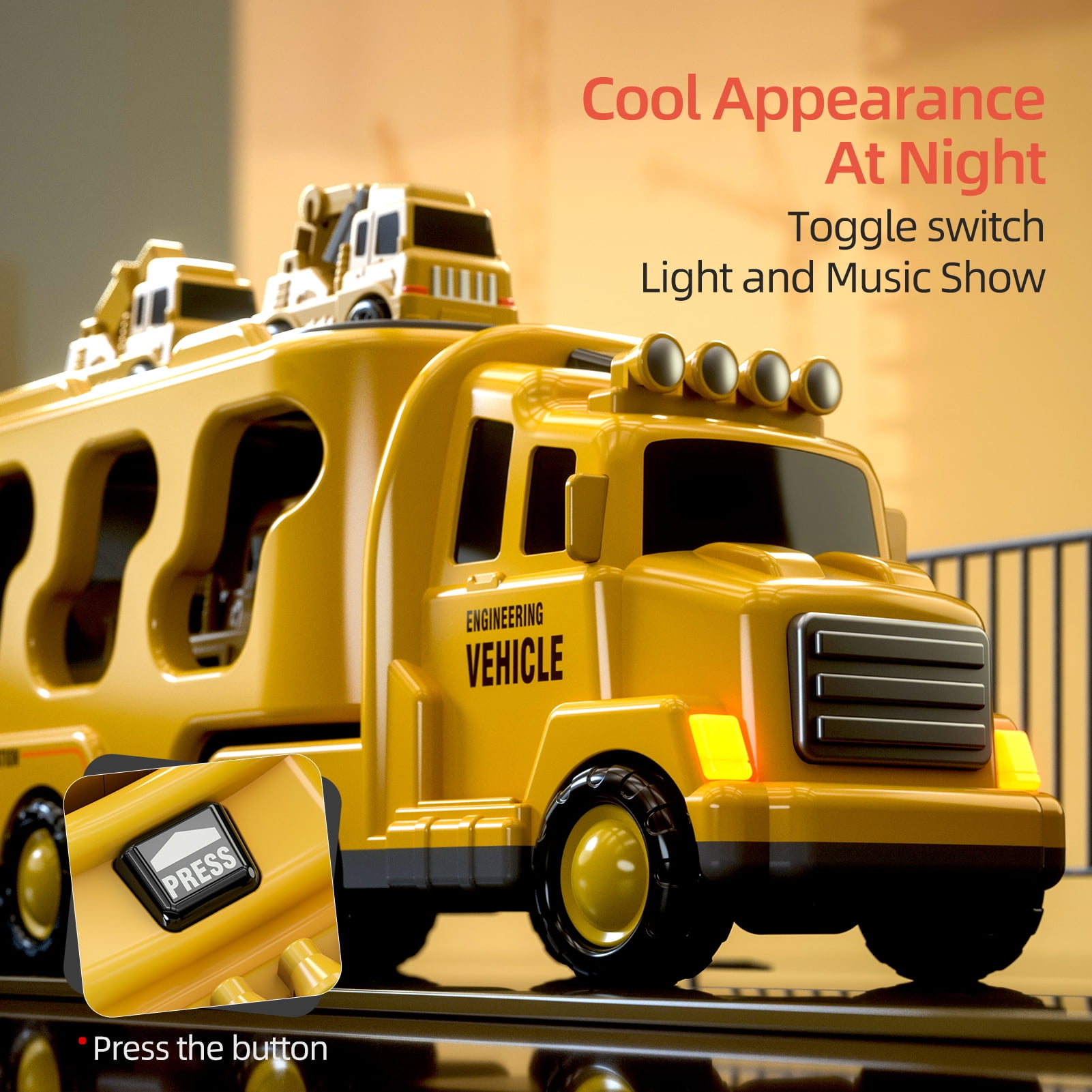 Lucky Doug Friction Powered Transport Carrier Truck with 4 Mini Cars (Yellow, 1 Set) pkaw2