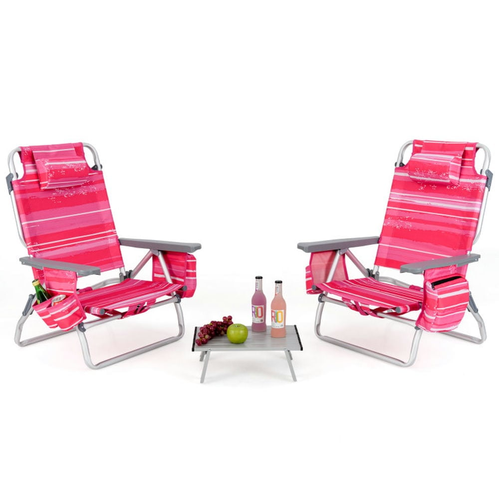 Spaco 5-Position Outdoor Folding Backpack Beach Chair Set (Hot Pink, 2 Pack) bvhha