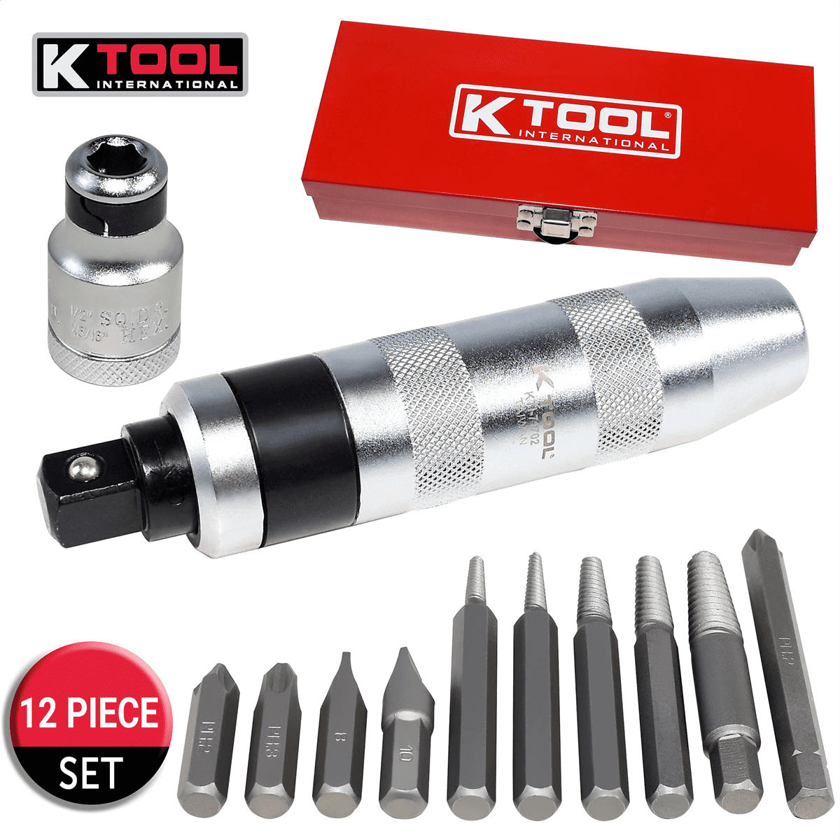 K Tool International 1/2 Inch Impact Driver Set, Heavy-Duty Alloy Steel (Black, 12 Piece) d0511