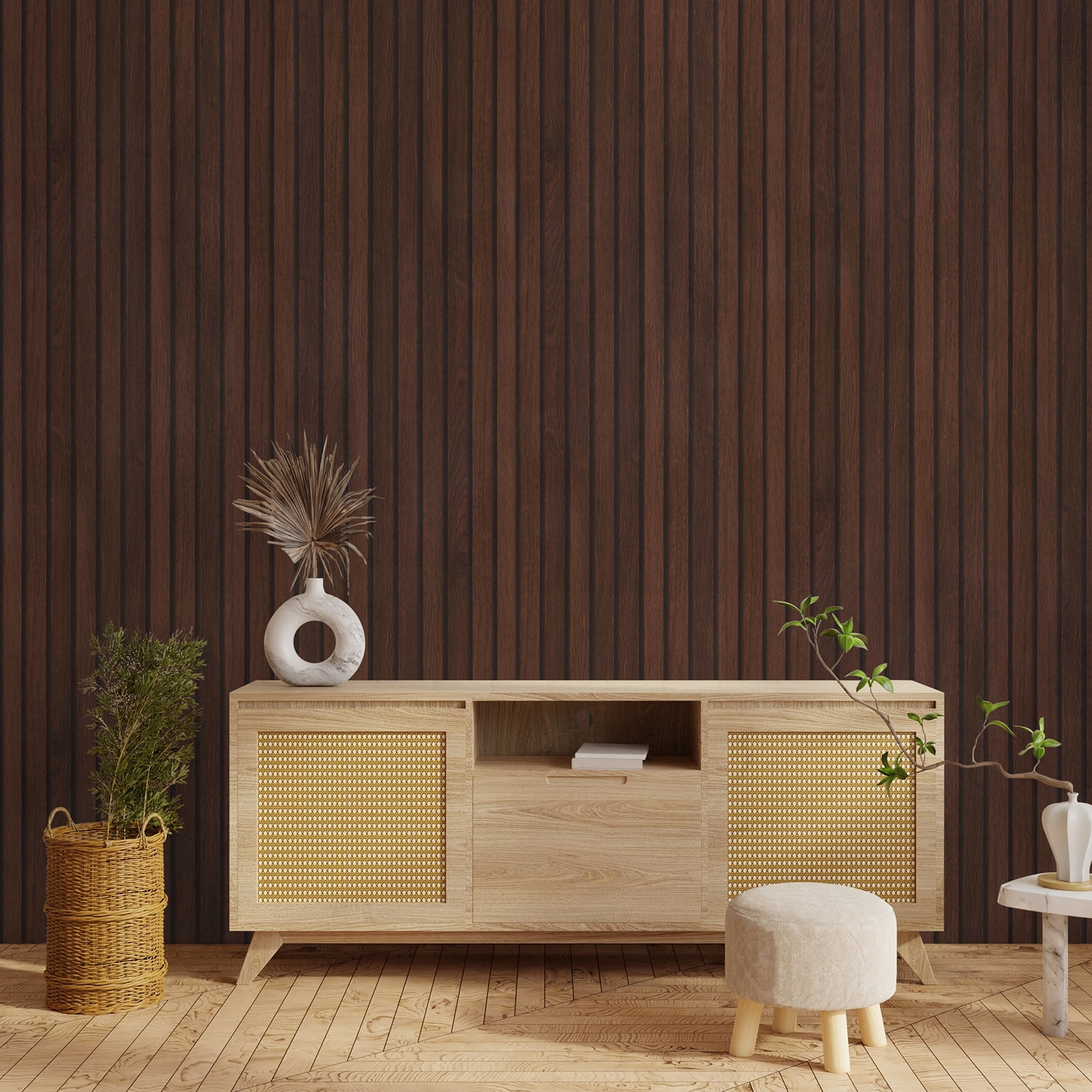 CHIHUT Dark Brown Wood Slat Peel and Stick Wallpaper (Waterproof Vinyl Shiplap Contact Paper, 17.7 in x 100 in) 9dvi6