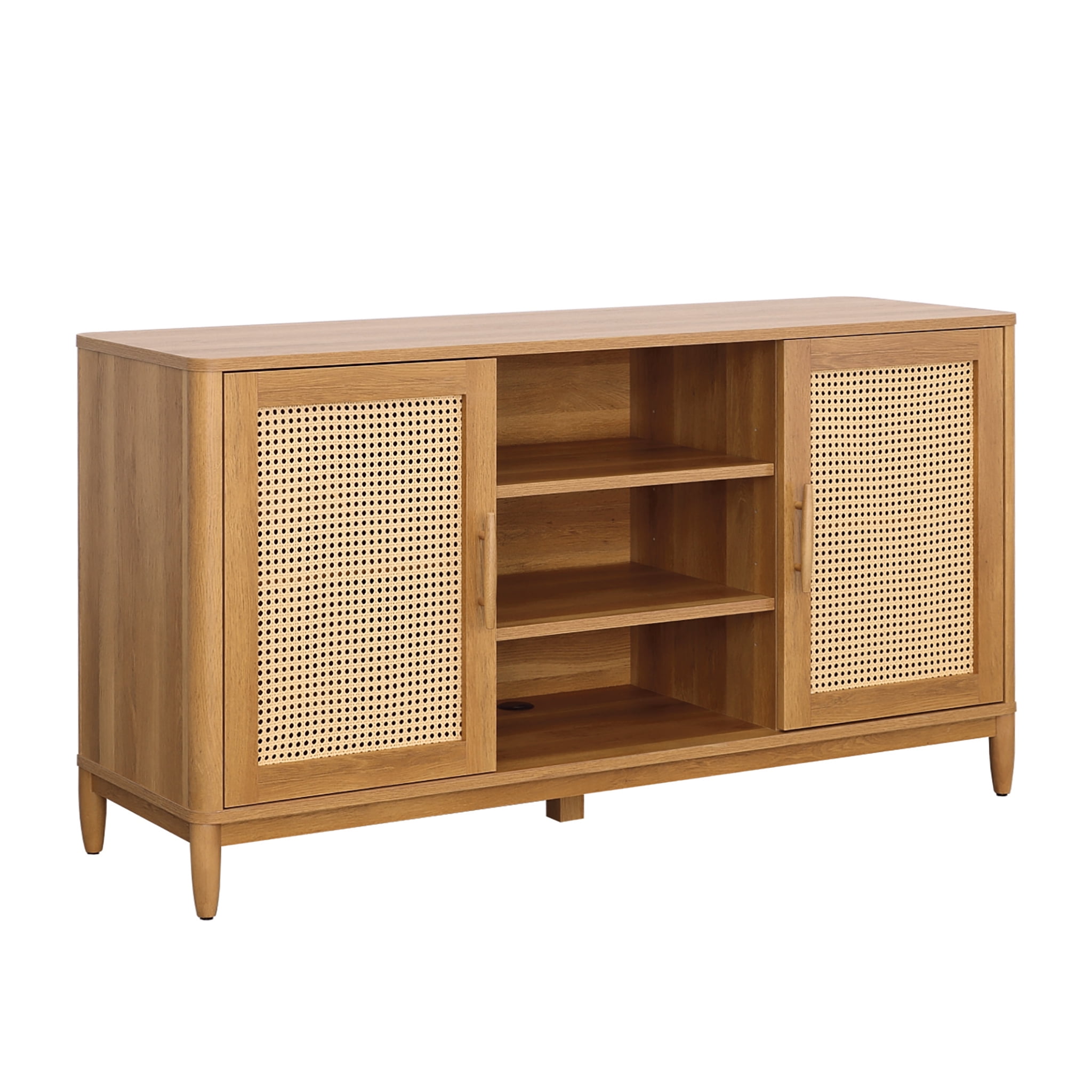 Better Homes & Gardens Springwood Cane TV Stand with Rattan Doors (Light Honey, 57.01 in L x 18.03 in W x 31.02 in H) ozi7a
