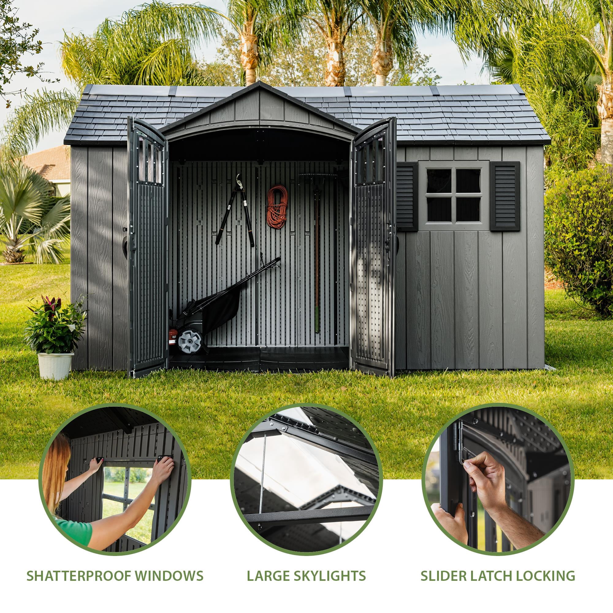 Lifetime Polyethylene Outdoor Storage Shed (Tan/Gray, 12.5 ft x 8 ft) 84oib