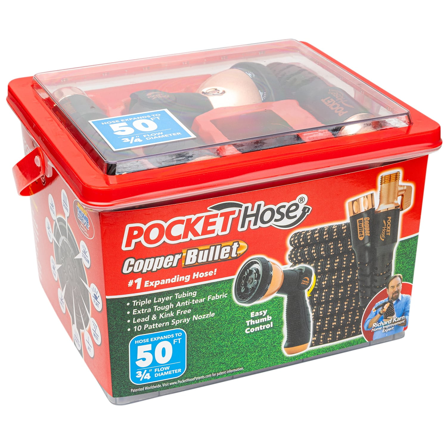 Pocket Hose Copper Bullet Expandable Garden Hose with Thumb Spray Nozzle (50 ft) aqsli