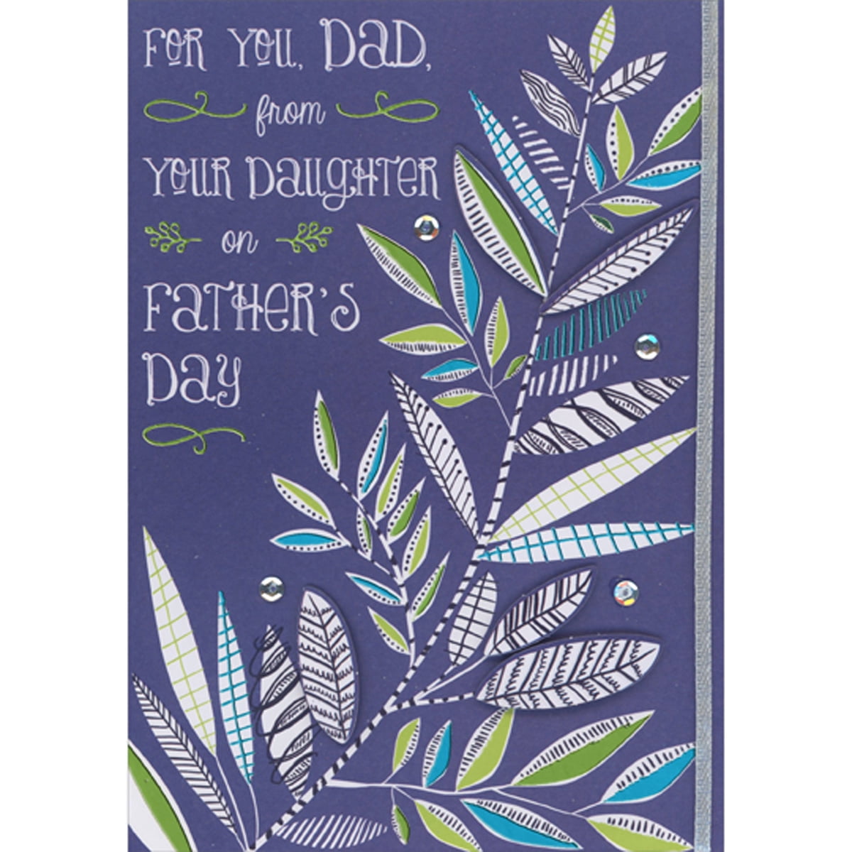 Designer Greetings Father's Day Card for Dad from Daughter, Hand Decorated 3D Die Cut Leaves with Sequins (5.25 in x 7.5 in) oqi9v