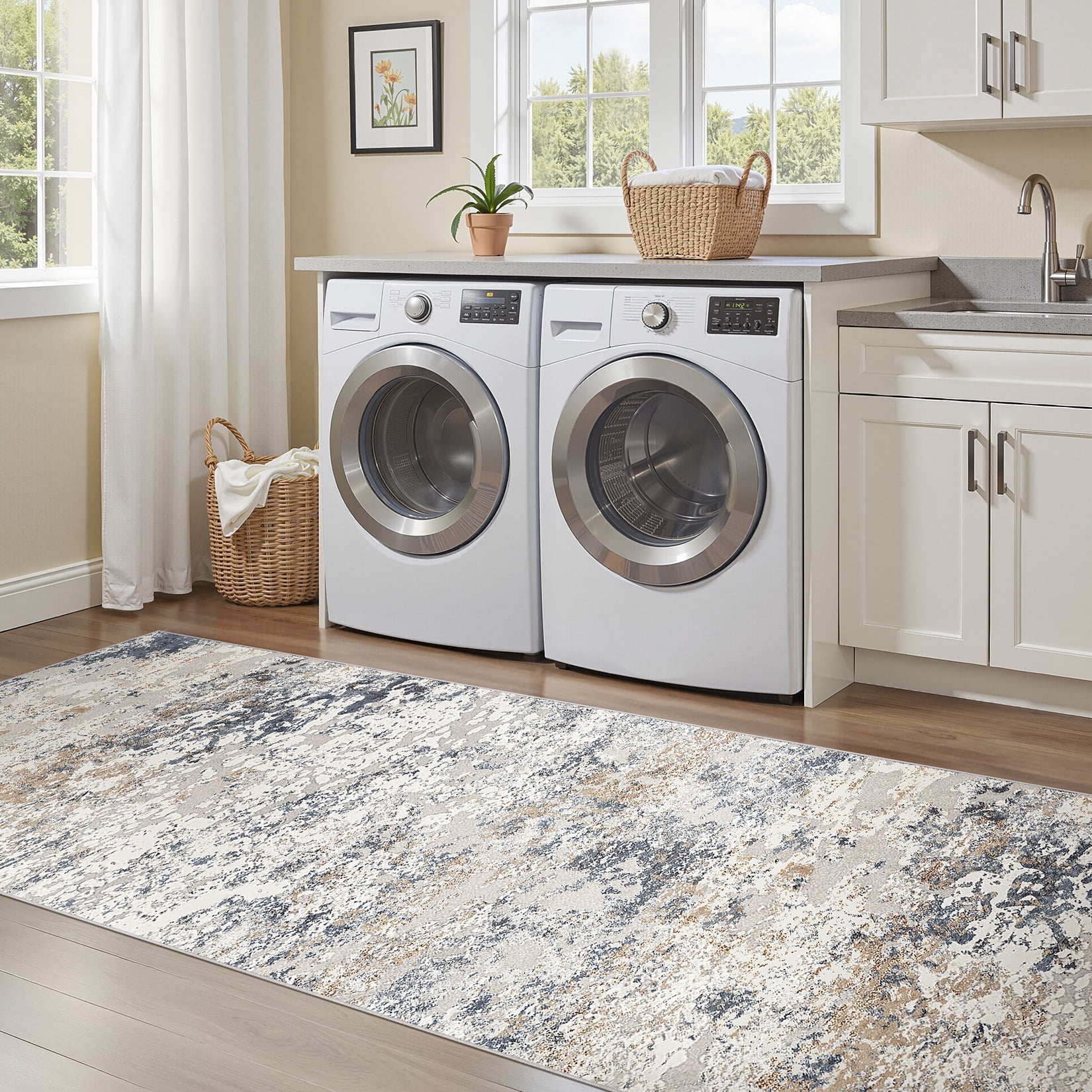 Toyoso Modern Abstract Runner Rug, Washable Non-Slip Area Rug for Kitchen and Hallway (Blue Beige, 2 ft x 8 ft) bn7ou