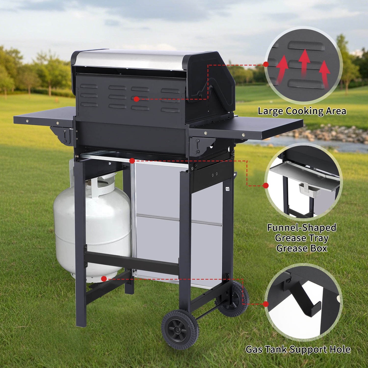 Born Free 3-Burner Propane Gas Grill with Even Heat Distribution (Black, 30,000 BTU) bgjjj