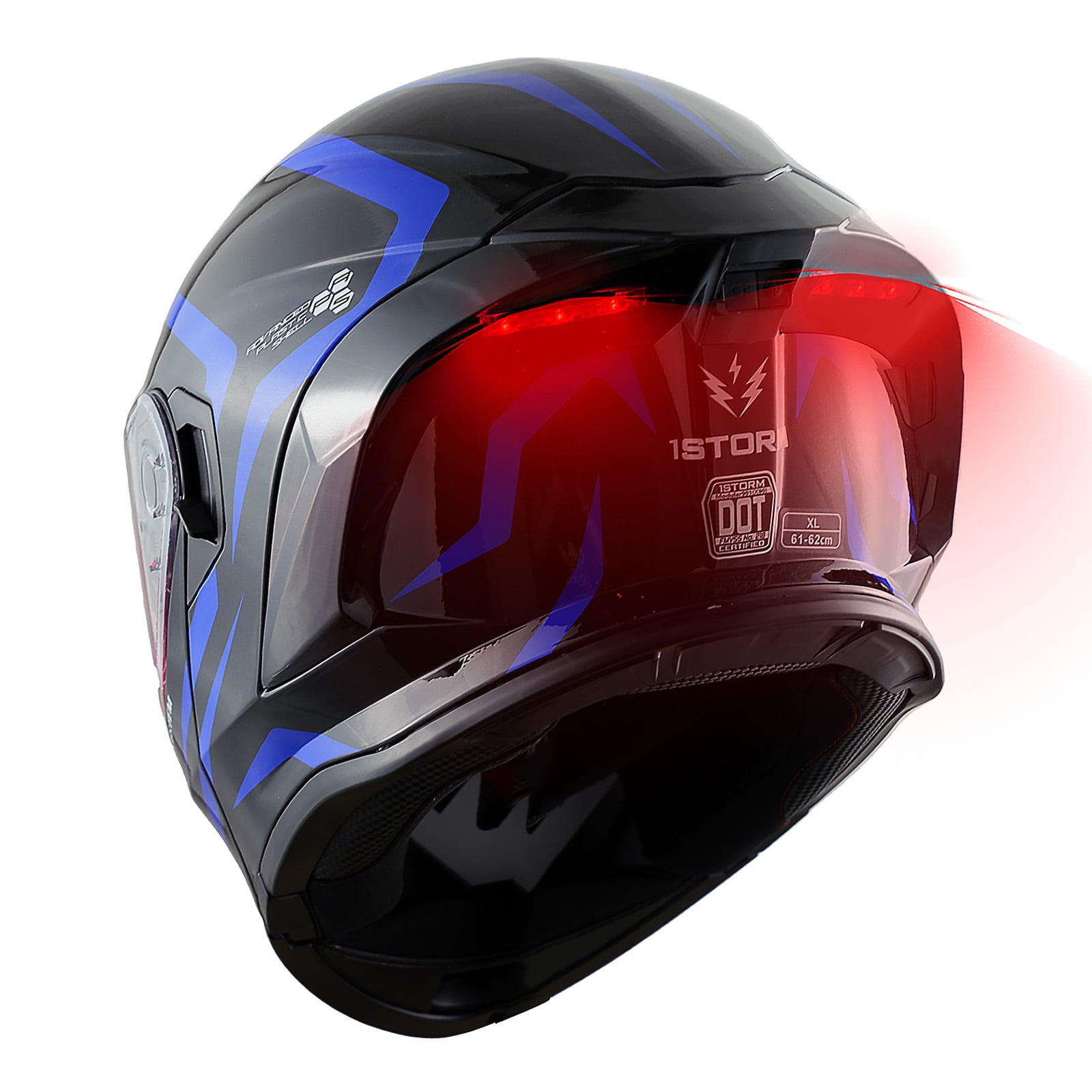 1Storm Modular Full Face Motorcycle Helmet with Dual Visor and Rechargeable LED Tail Light (Blue, Large) zolg5